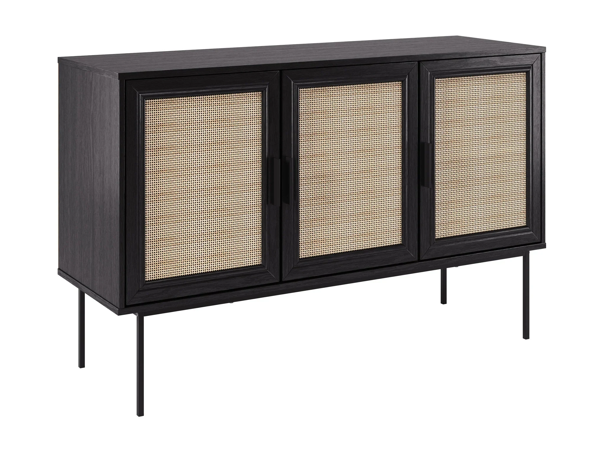 Modern Black Buffet Cabinet with Woven Doors | 47” - photo 4
