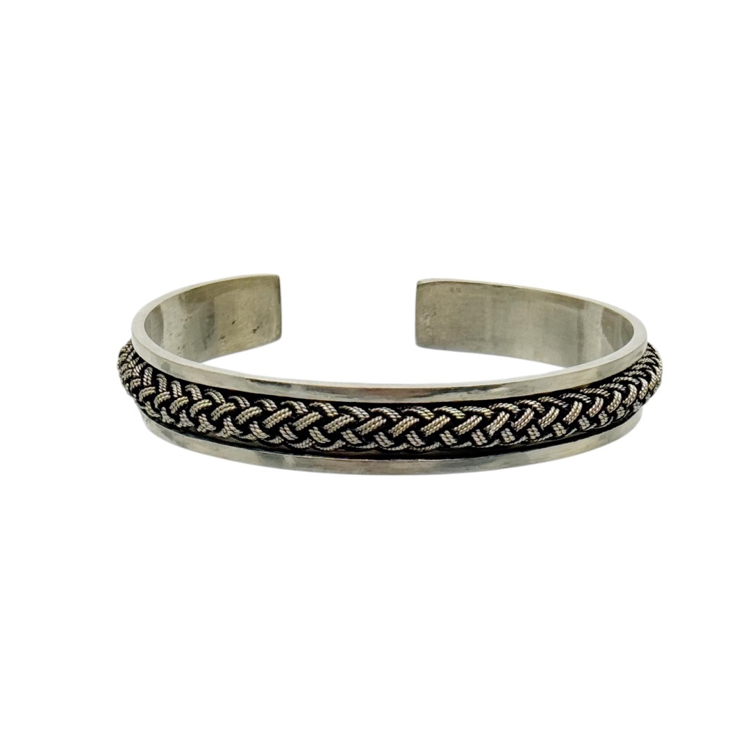 Hand Made silver plated braid cuff bracelet - GM301 - photo 2