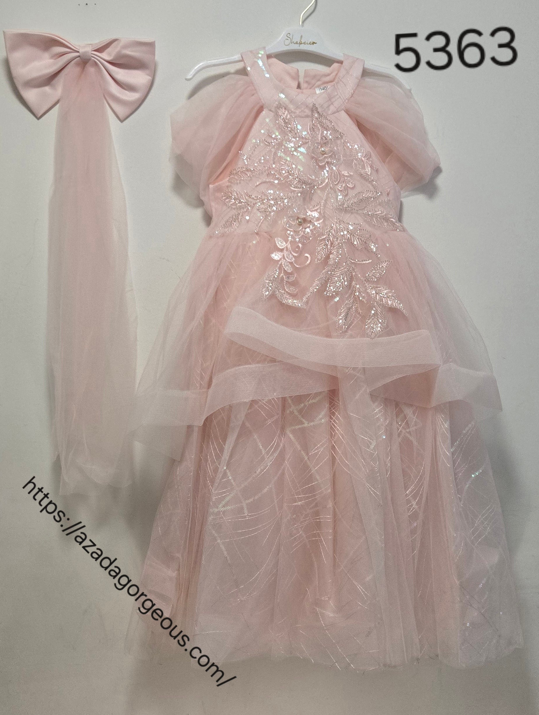 Pink Tulle Dress with Bow Accent:5363