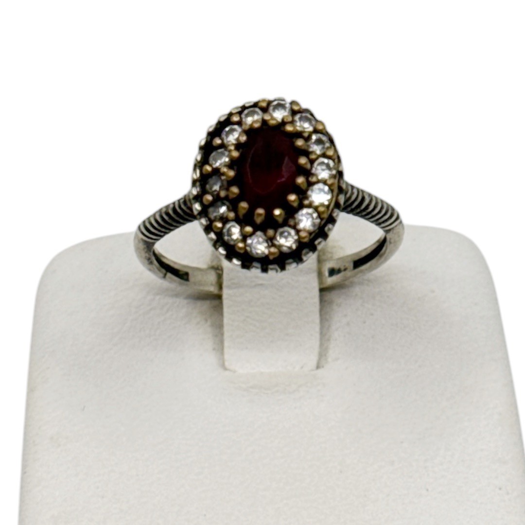 Turkish sterling silver glass ruby & cubic zirconia ring - GM314 - photo 3
