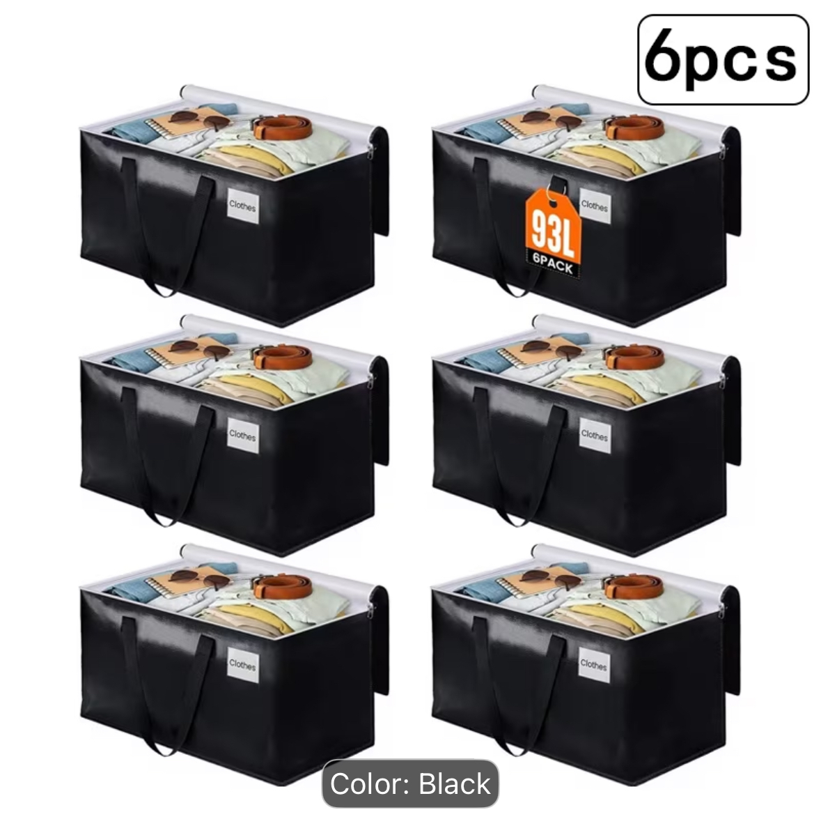 6 Pieces - Brand new Black Moving Bags 93L Storage - photo 4
