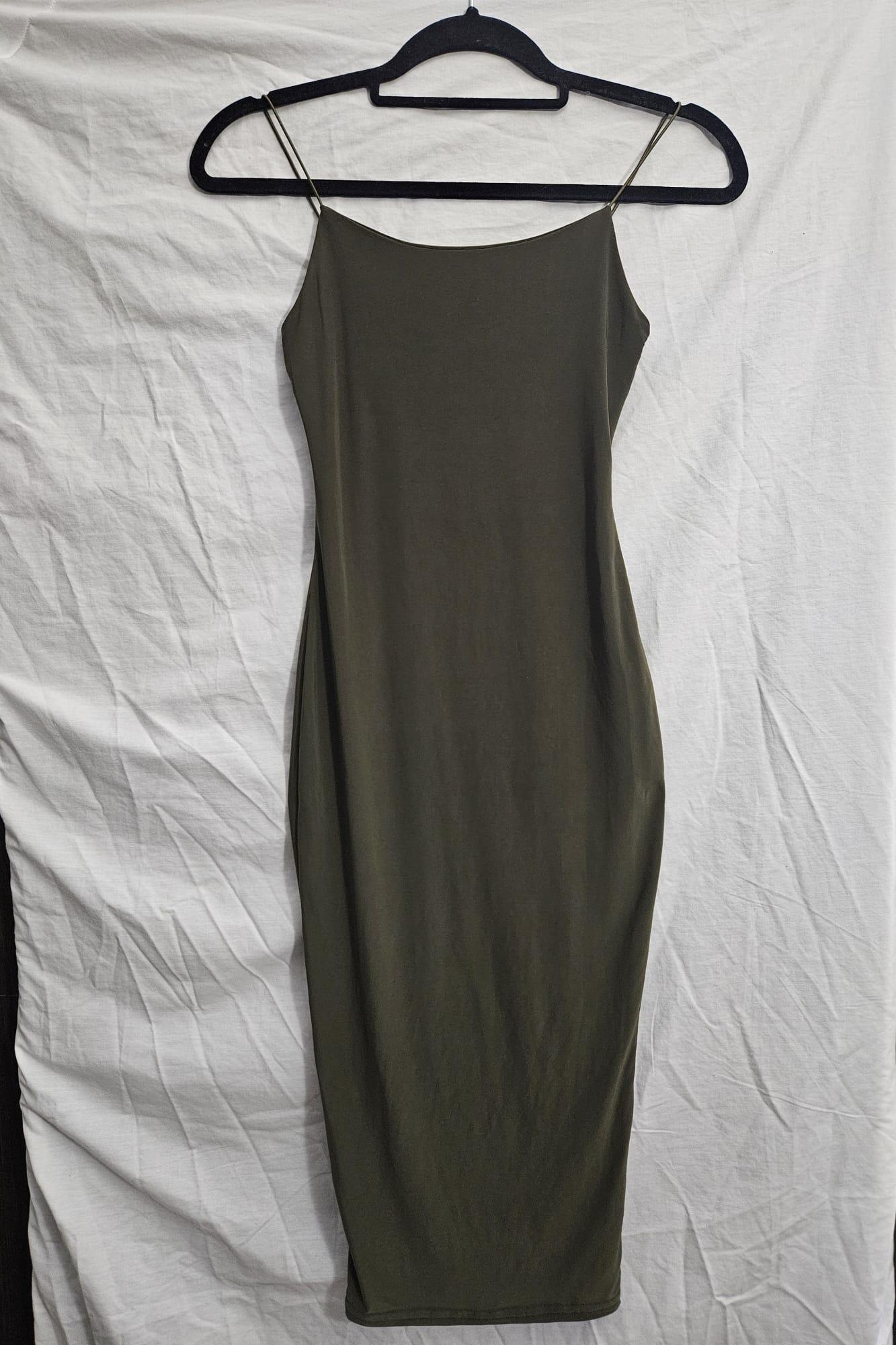 PrettyLittleThing Olive Green Spaghetti Strap Midi Slip Dress