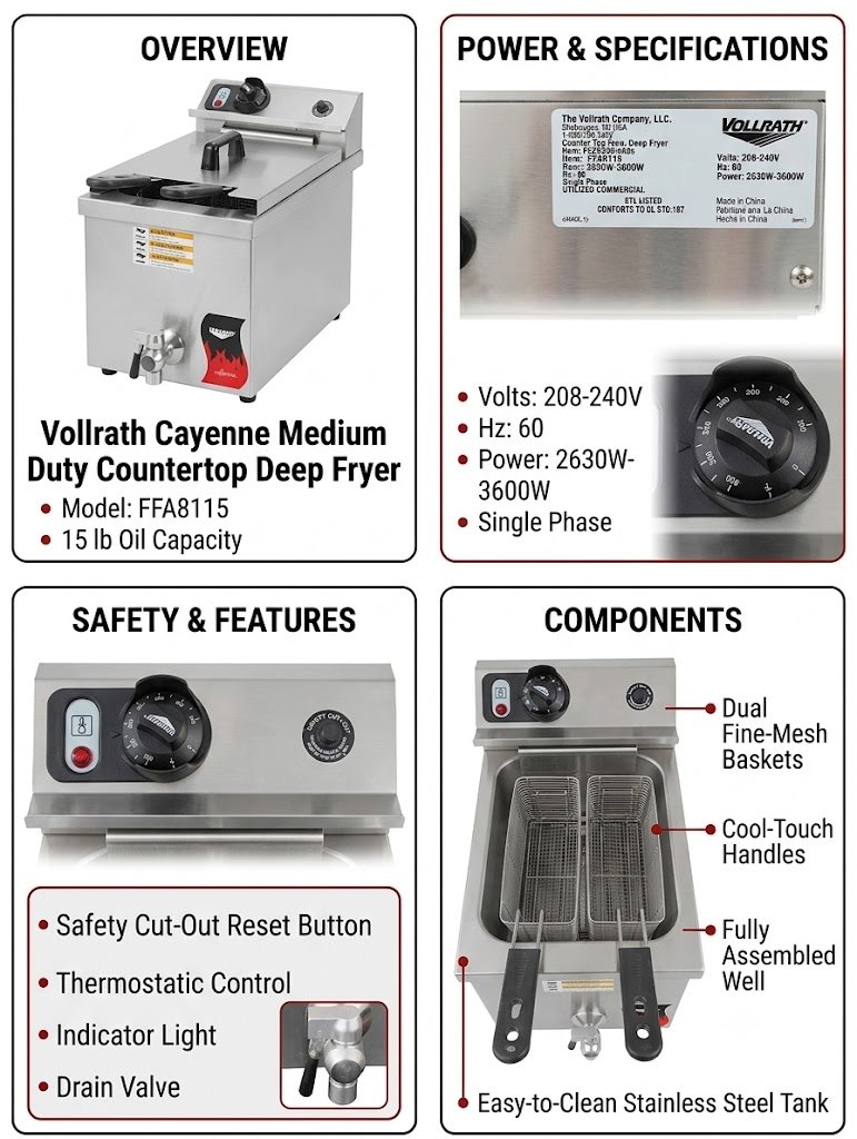 Vollrath 208- to 240-volt 15lb Cayenne Fryer