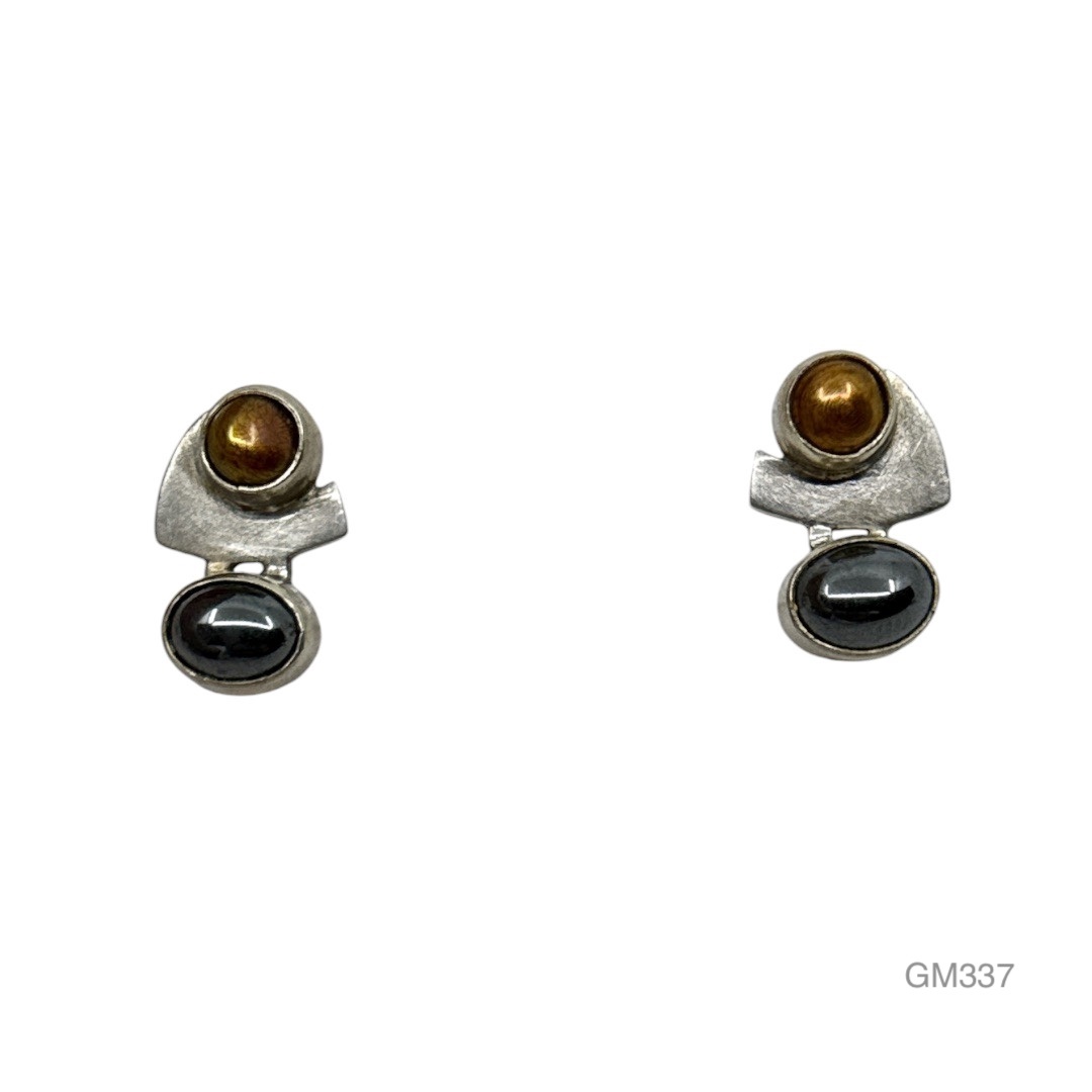 Modernist Sterling silver pearl & hematite earrings - GM337