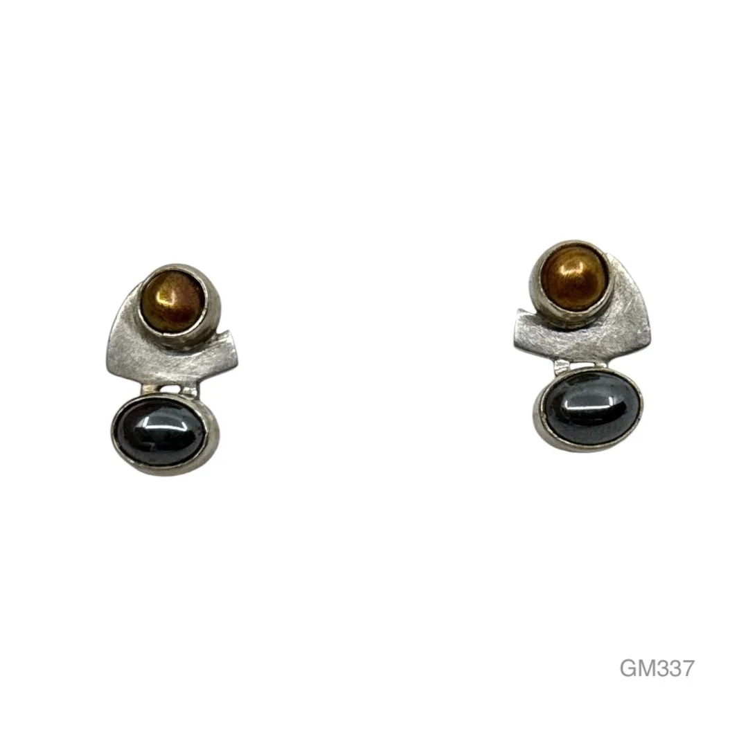 Modernist Sterling silver pearl & hematite earrings - GM337