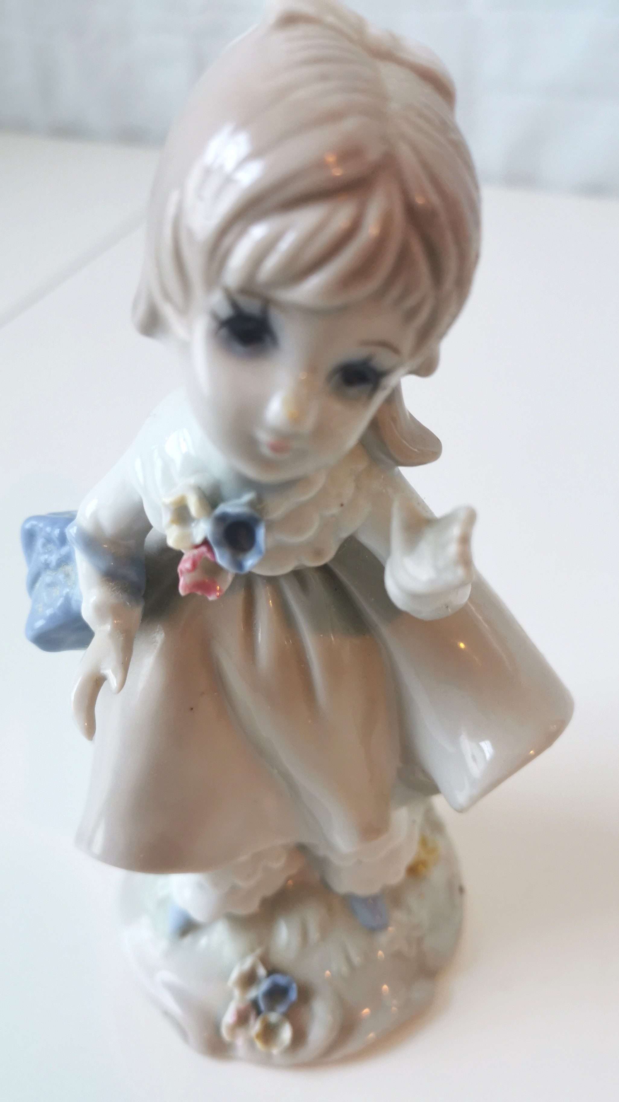 1970s Porcelain Girl Figurine with Ponytail & Ruffled Dress - 7" - photo 4