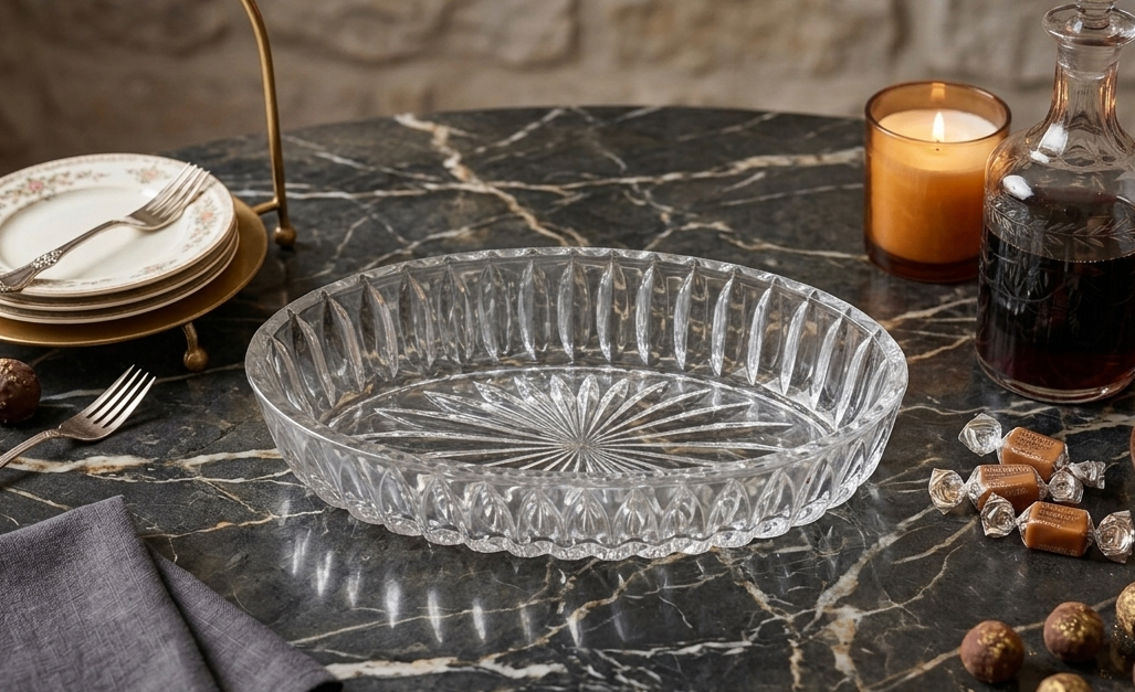 Vintage Glass Clear Petal Pattern Oval Serving Platter
