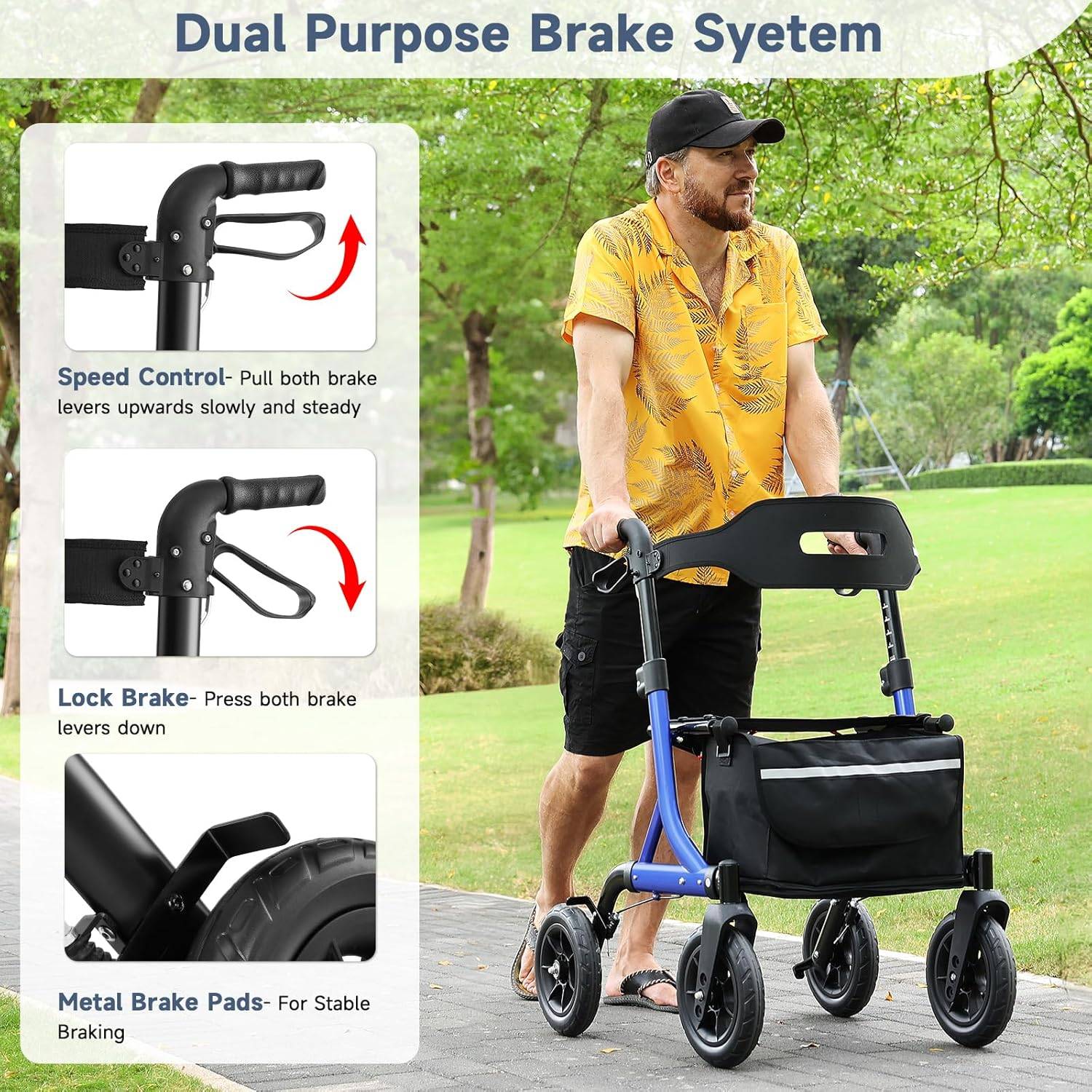 Walkers for Seniors, Rollator Walker with Seat, 10" - photo 2