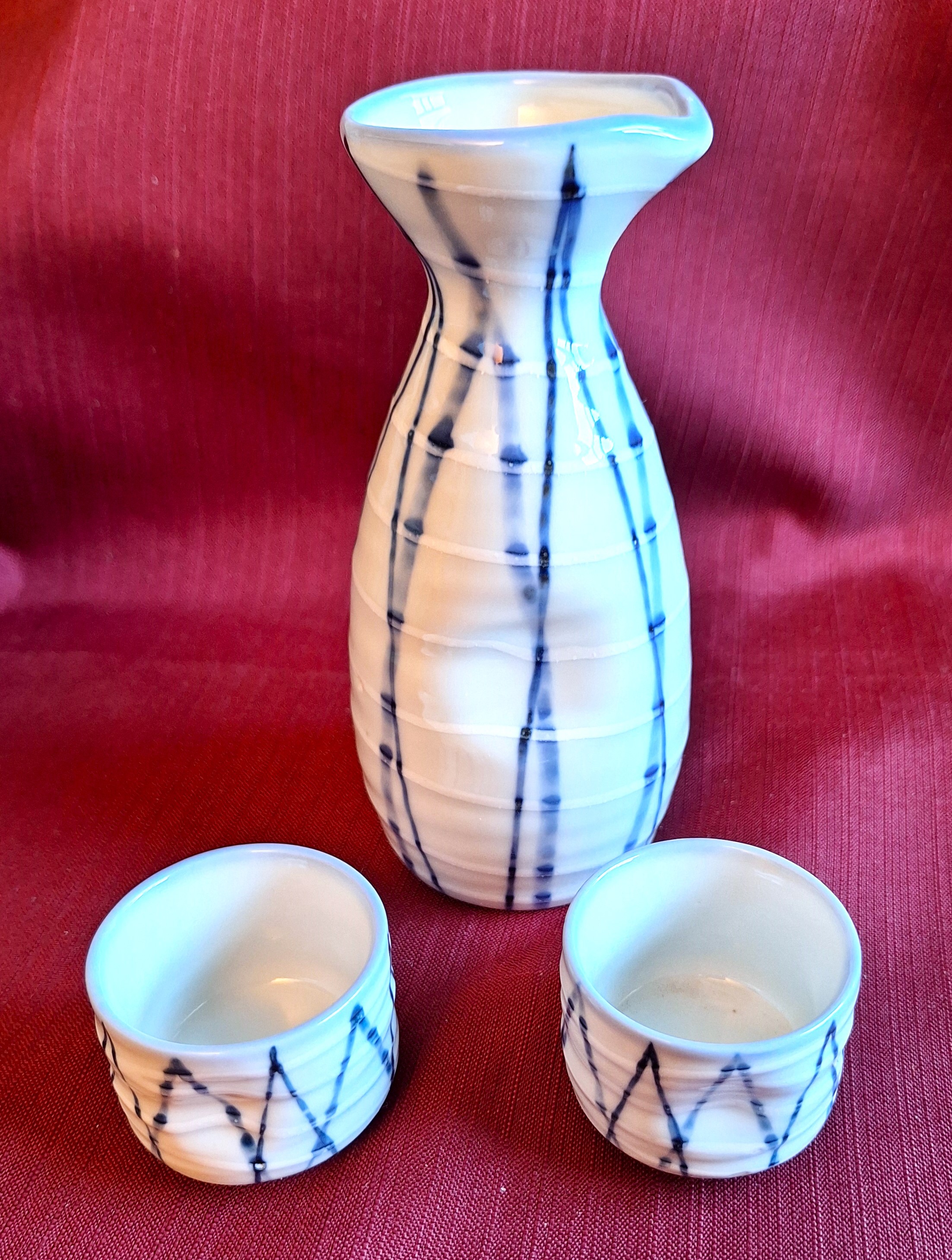 3 Piece Sake Set Ceramic, Sake Pot and Cups from Nagano, Japan