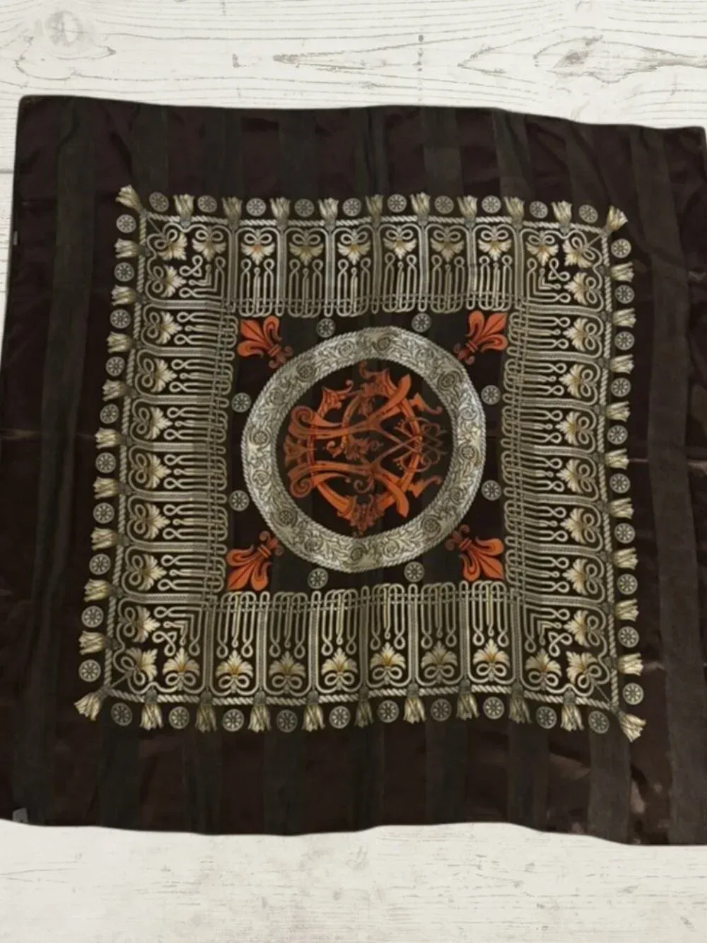 Elegant Brown Beige Orange Ornamental Square Scarf 39x39