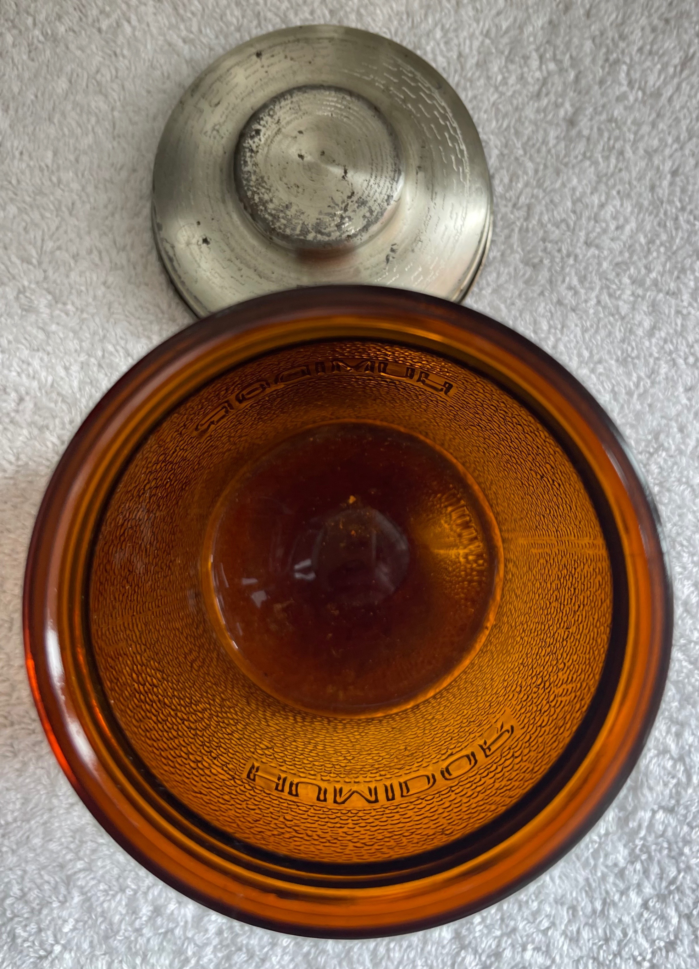 1947 Vintage Dun-Rite Amber Glass Tobacco Humidor with Tin Lid - photo 3