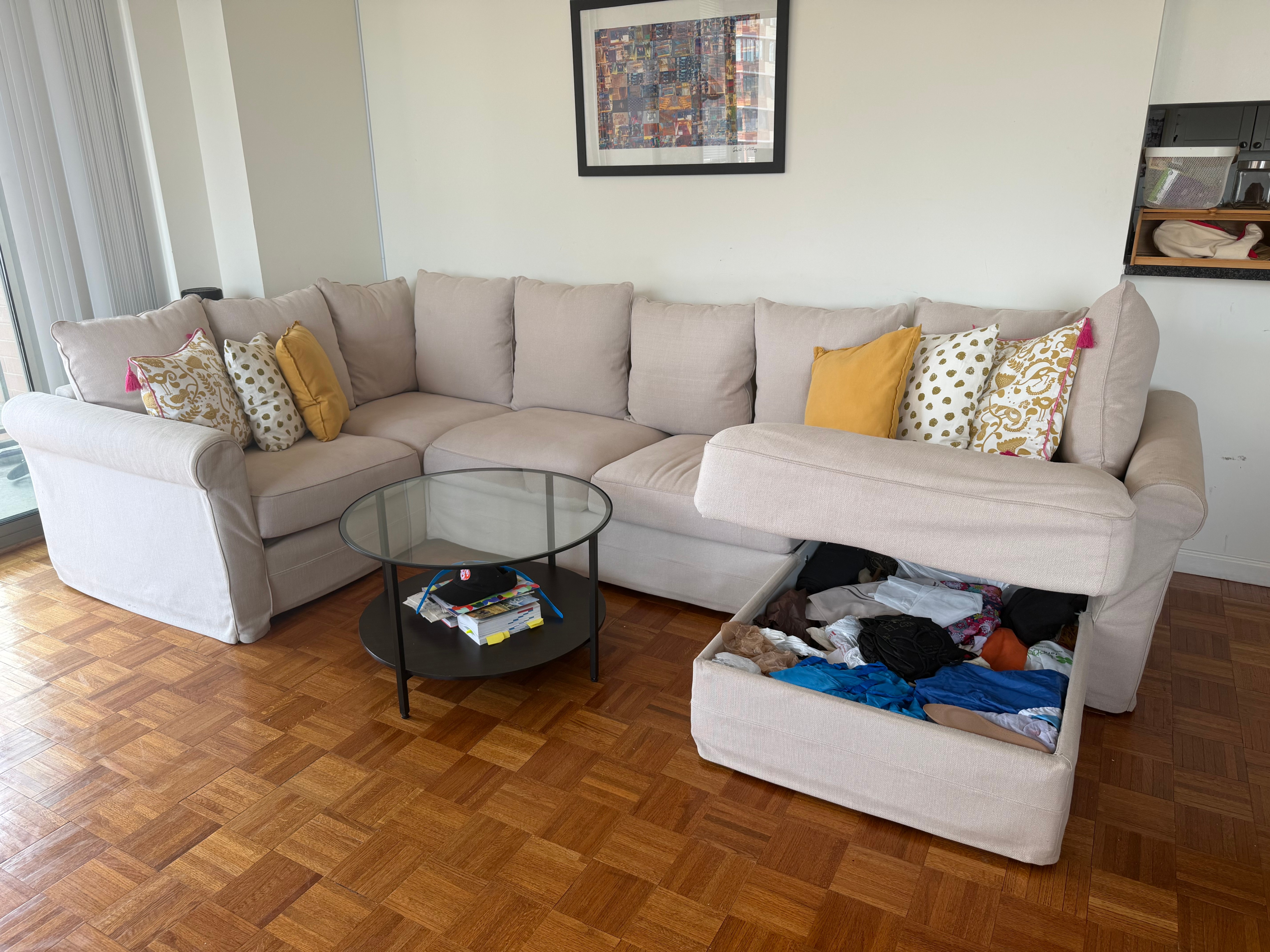 Light Beige IKEA KIKIV Sectional Sofa with Storage