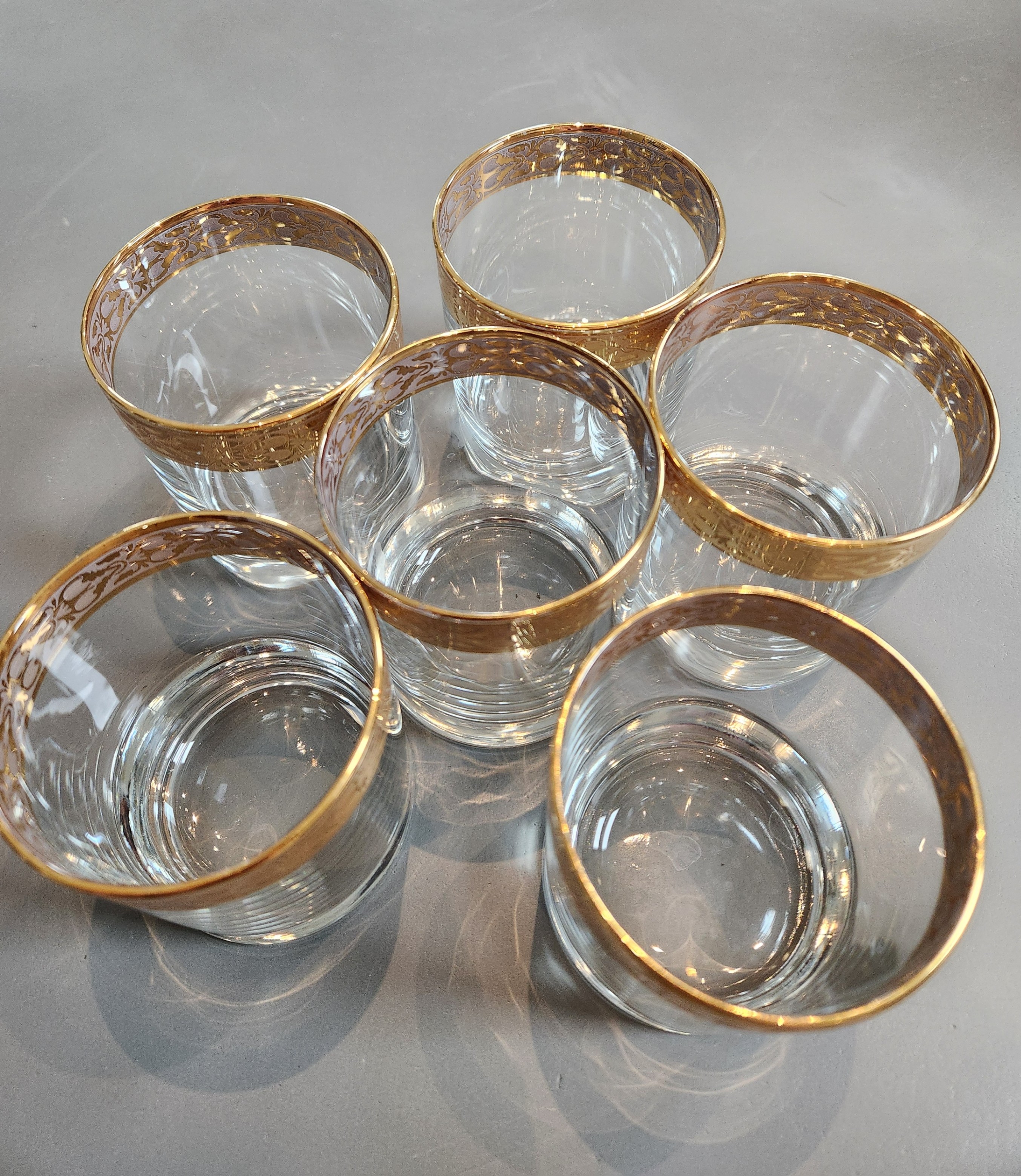 Set of 6 Vintage MCM Italian Gold Rim Small Rock Barware Glasses - photo 4