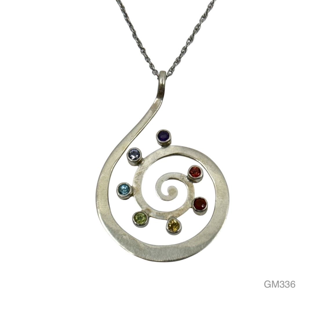 sterling silver gemstone spiral pendant - GM336