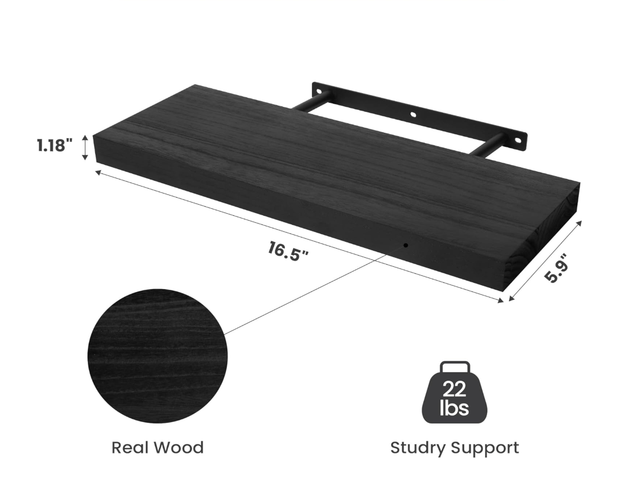 New Pack of Three, 16" Shelves (Black) - photo 2