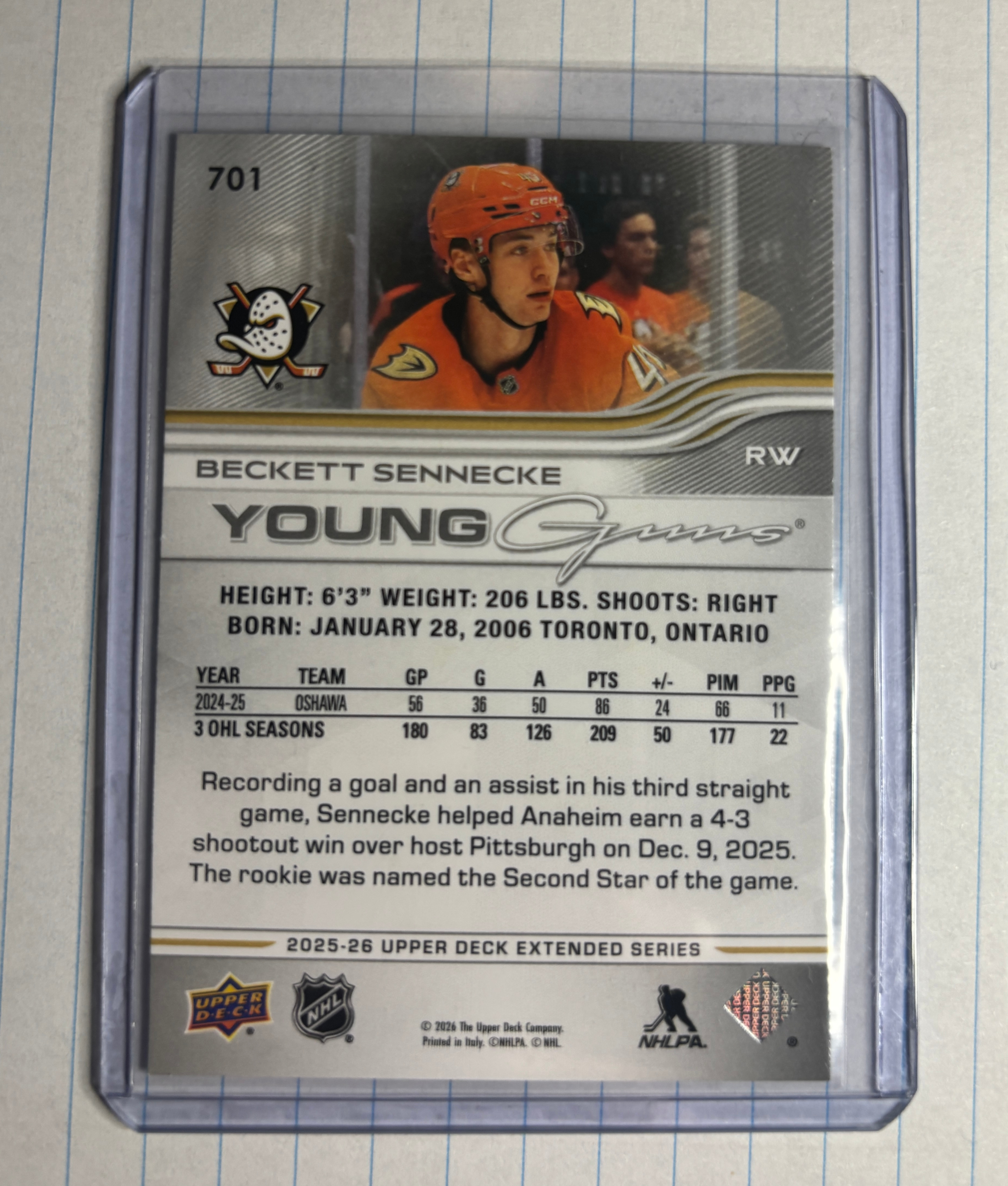 Beckett Sennecke Young Guns #701 Rookie Card - photo 2