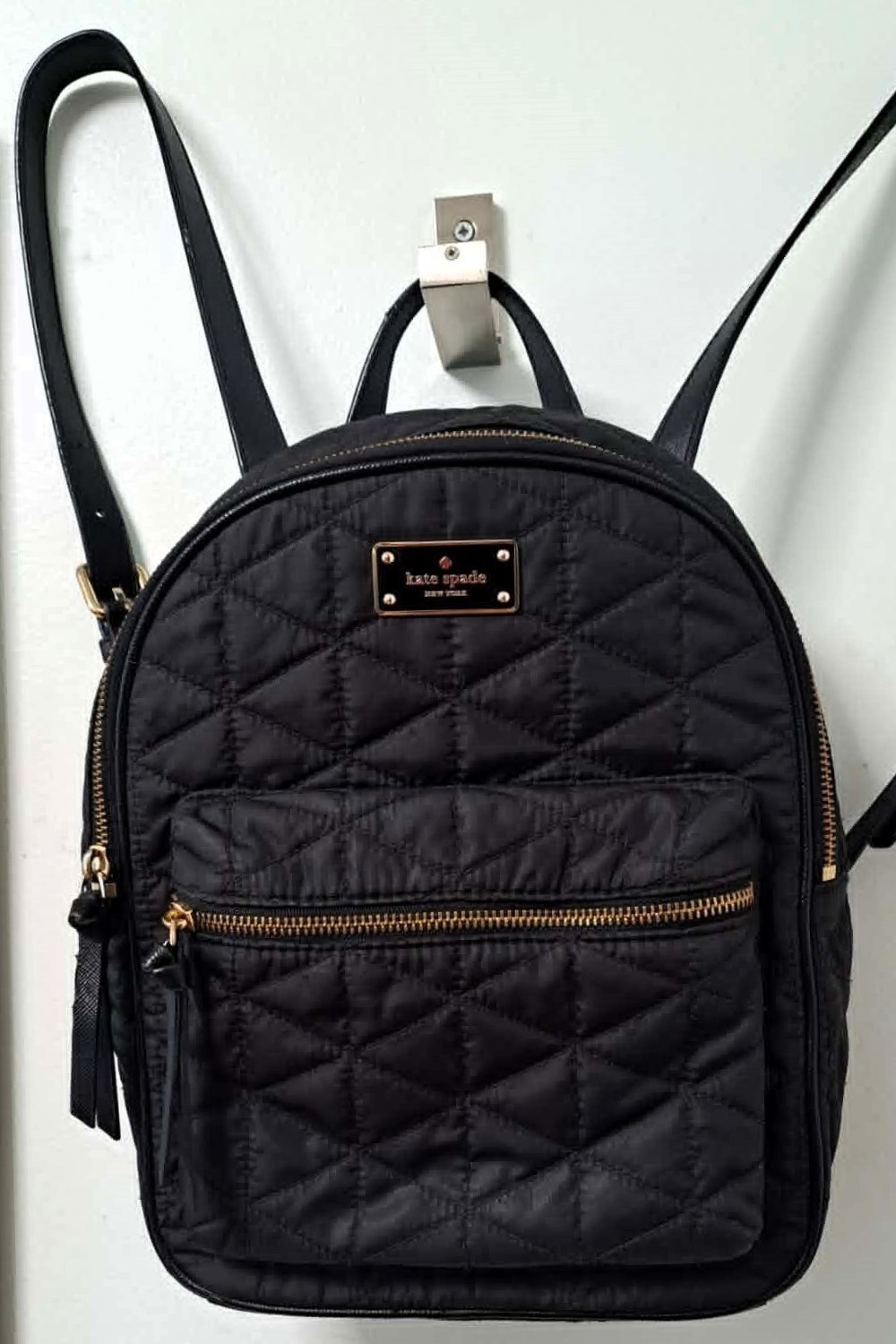 Authentic Kate Spade Quilted Small Bradley Backpack Black & Gold