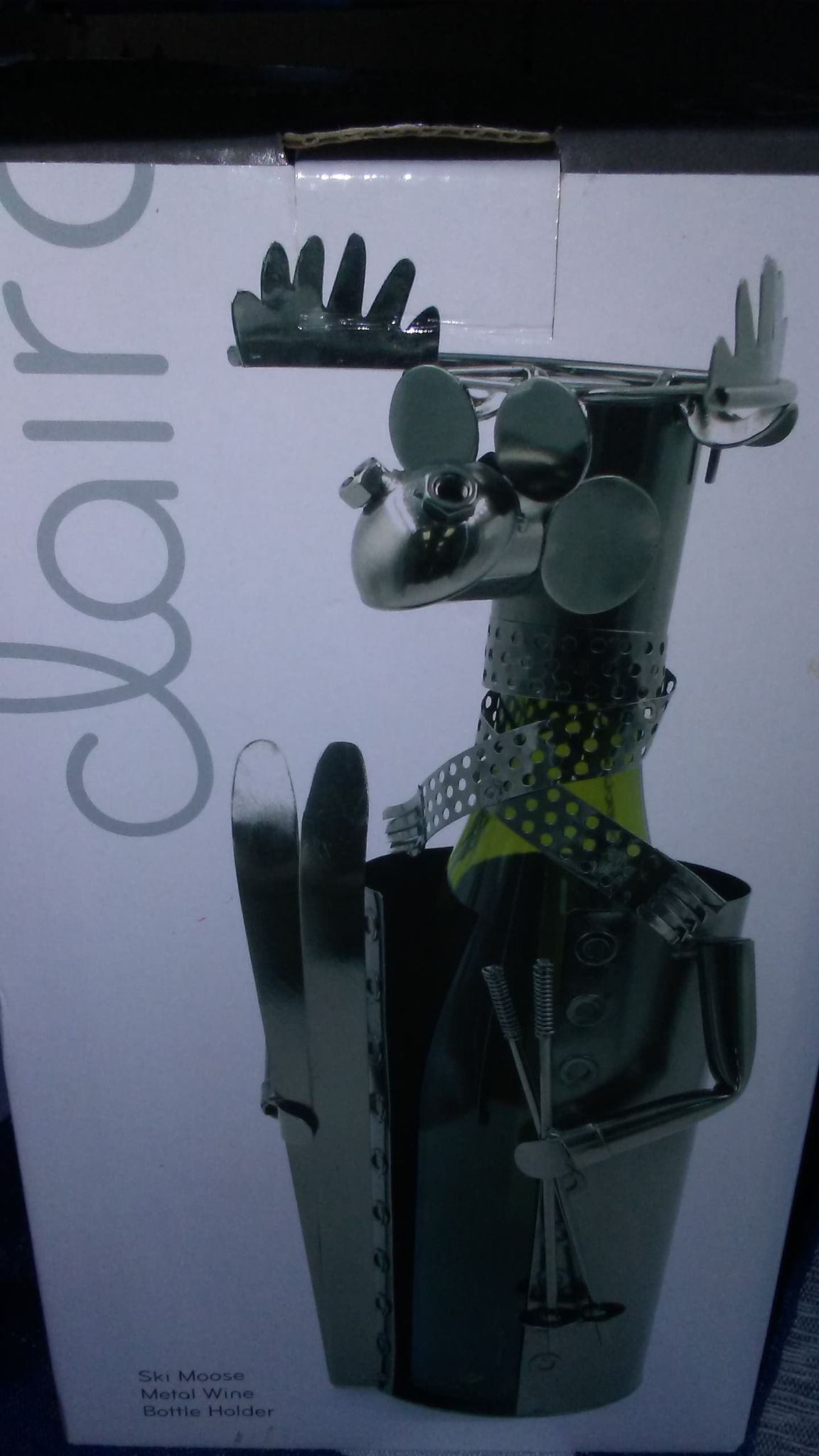 Clair du lune Ski Moose Metal Wine Bottle Holder (New)