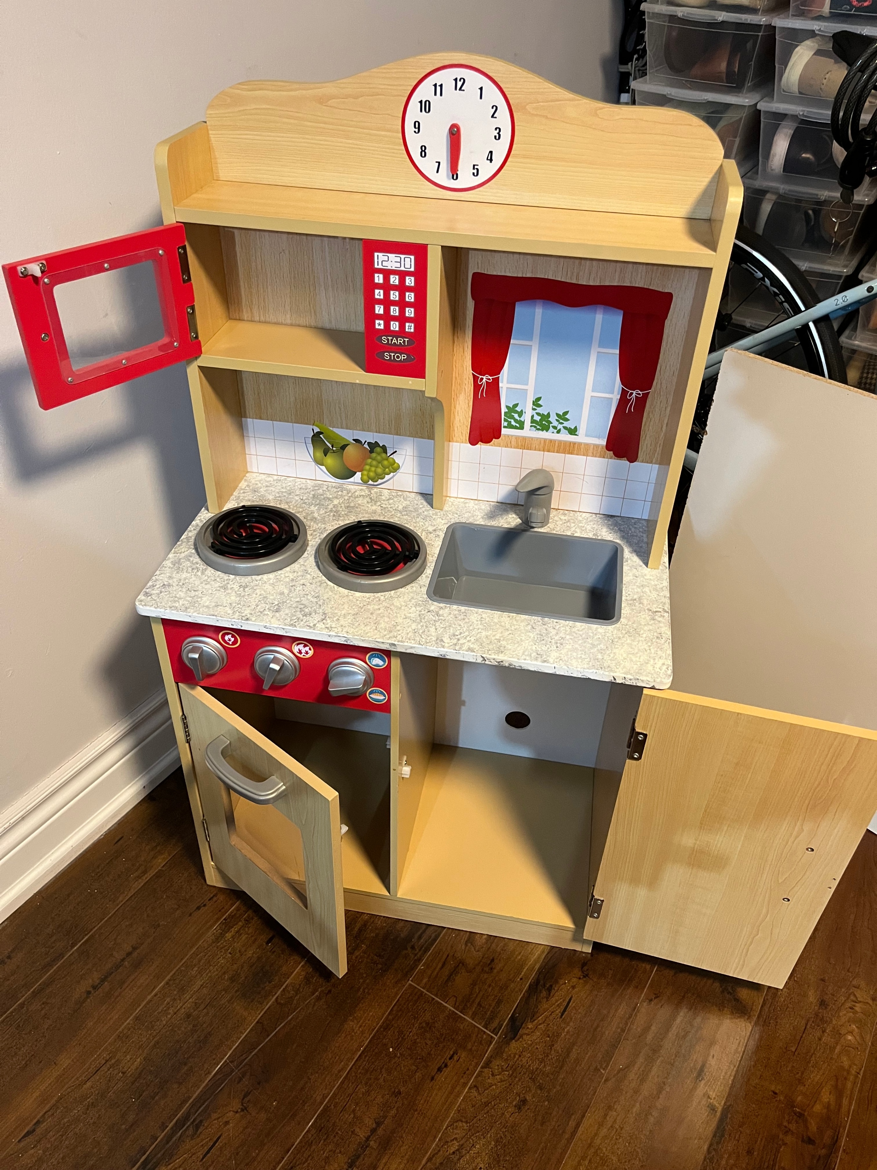 Wooden Kids Play Kitchen with Microwave, Sink & Storage - photo 3
