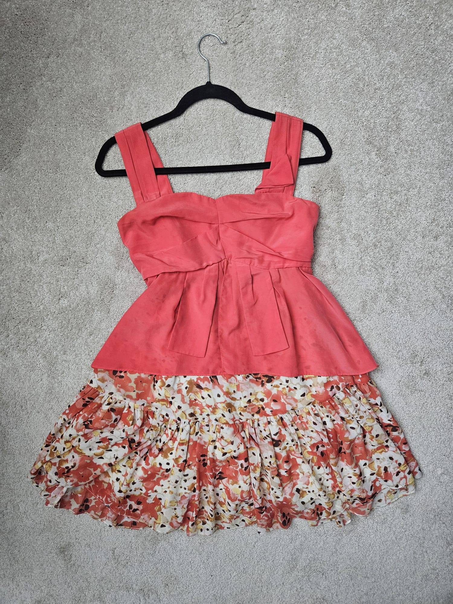 Coral Peplum Floral Tiered Ruffle Mini Dress
