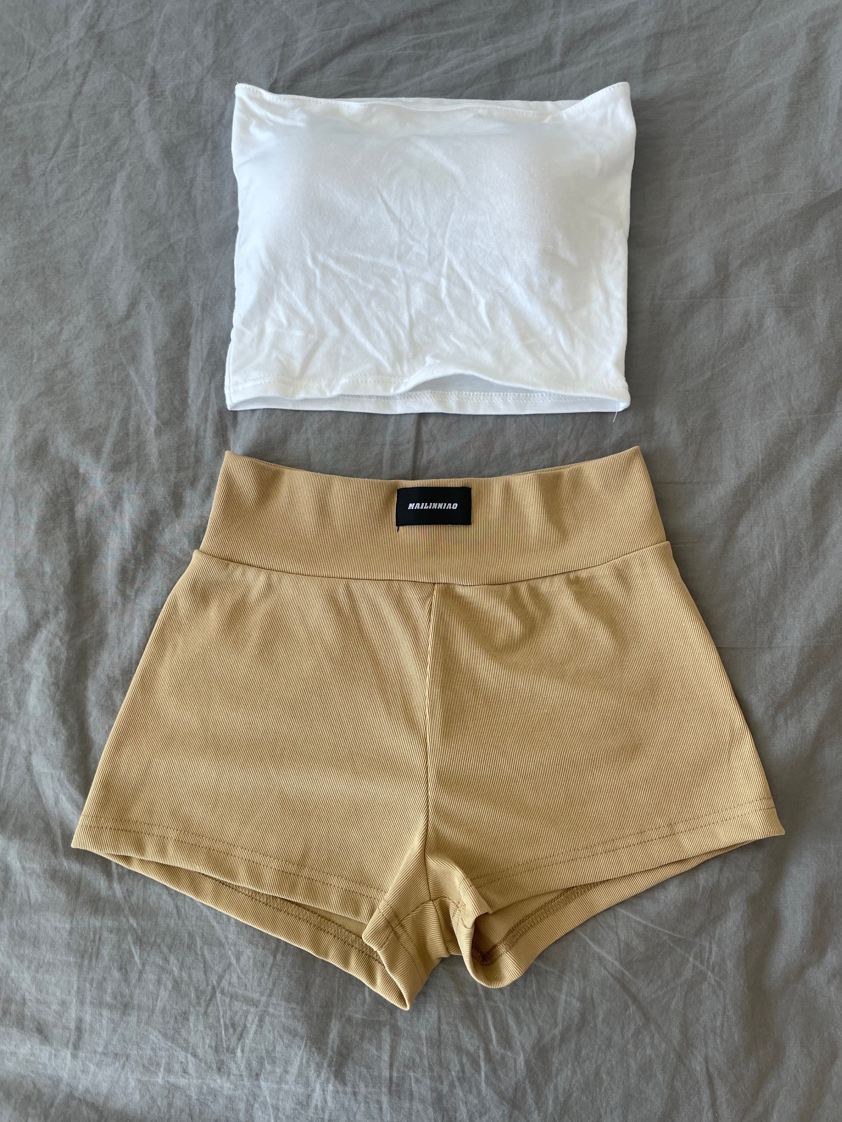 White Bandeau Top & Mailinniao Tan Shorts Set - photo 5