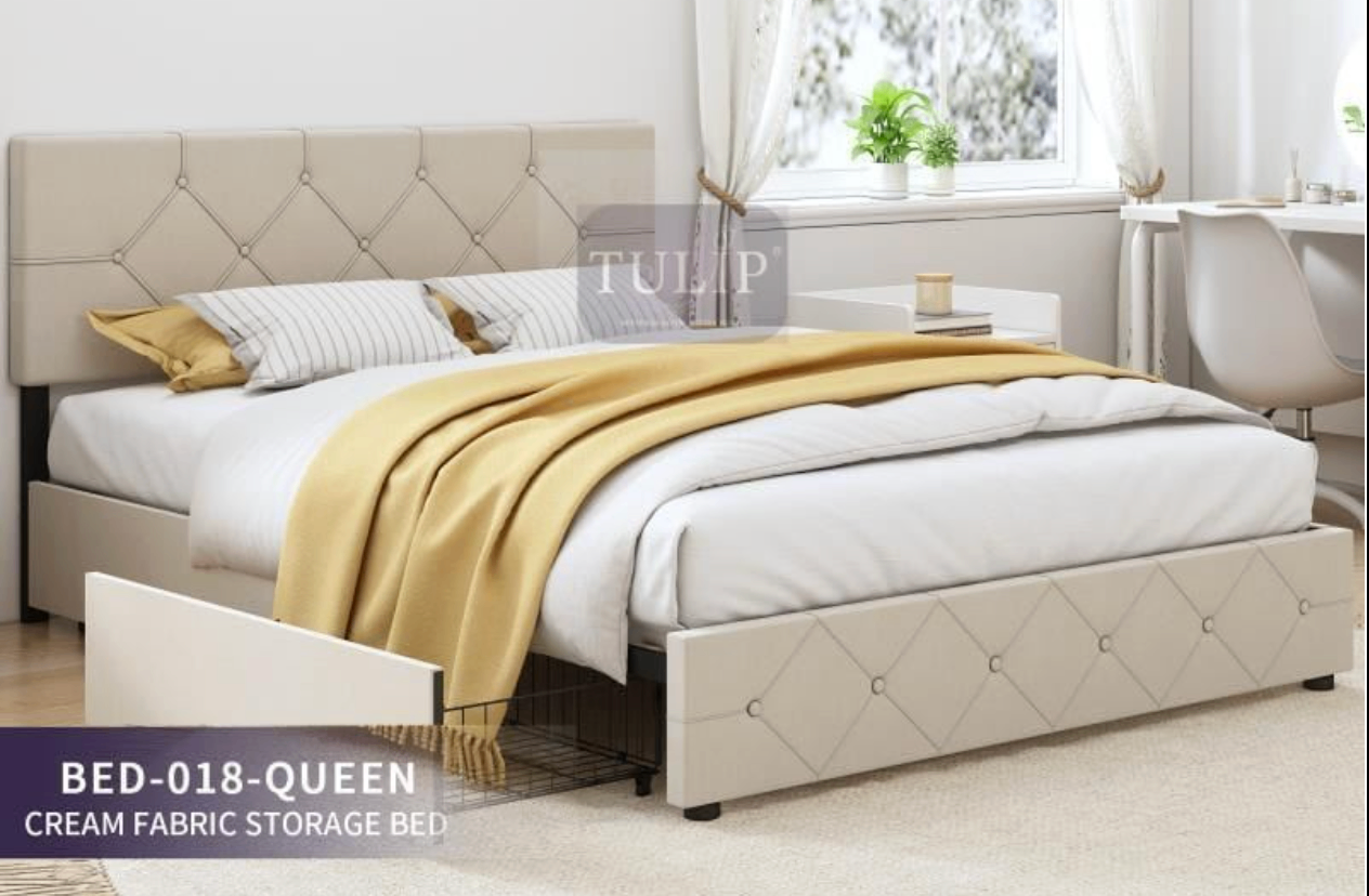 Tulip Queen Storage Bed Frame - Cream Fabric - photo 2