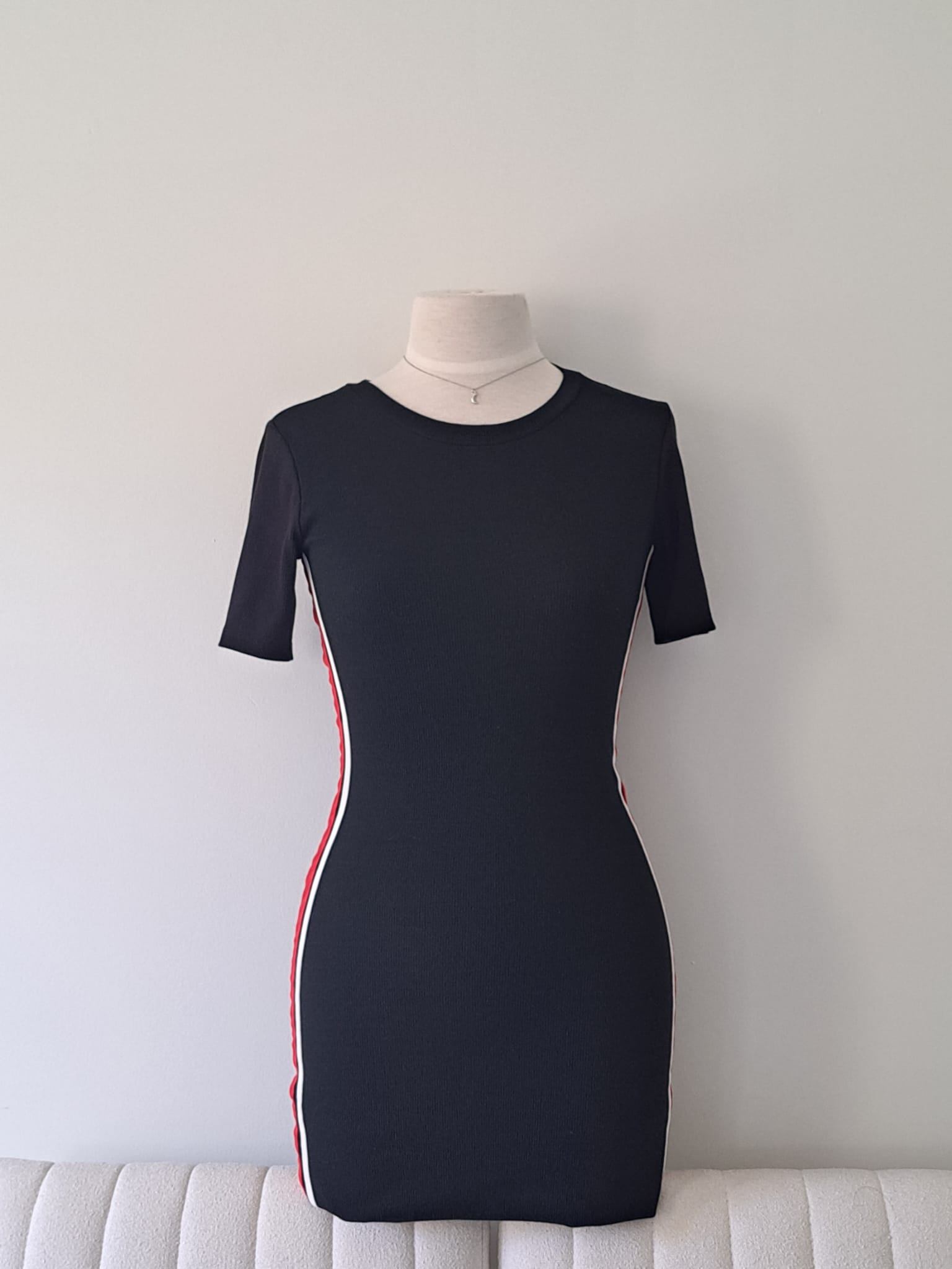 📞 Black Bodycon Dress with Side Stripes