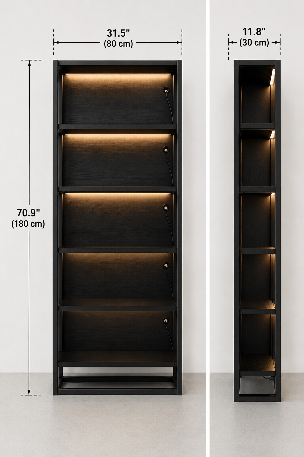 LED Bookshelf Display Shelf with Storage – Modern Black Bookcase - photo 3