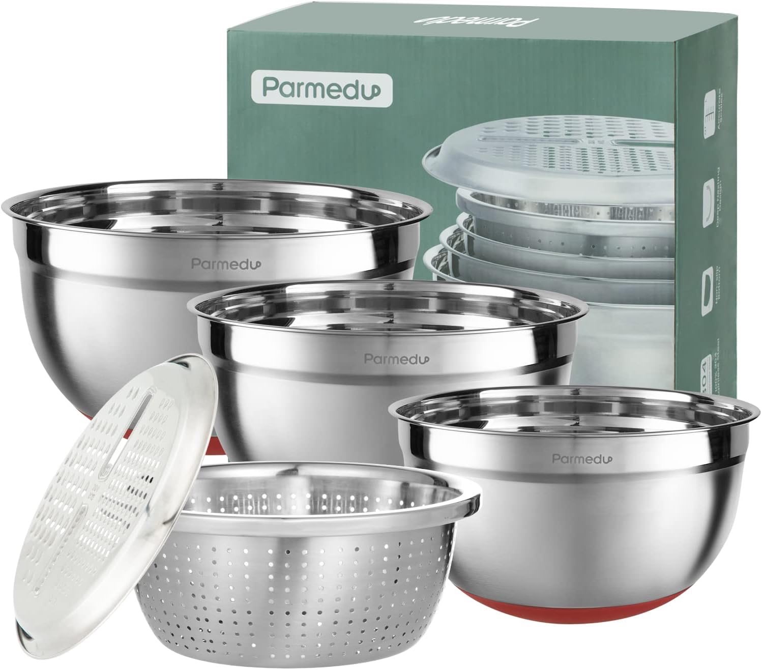 Stainless steel mixing bowl + grater + colander set