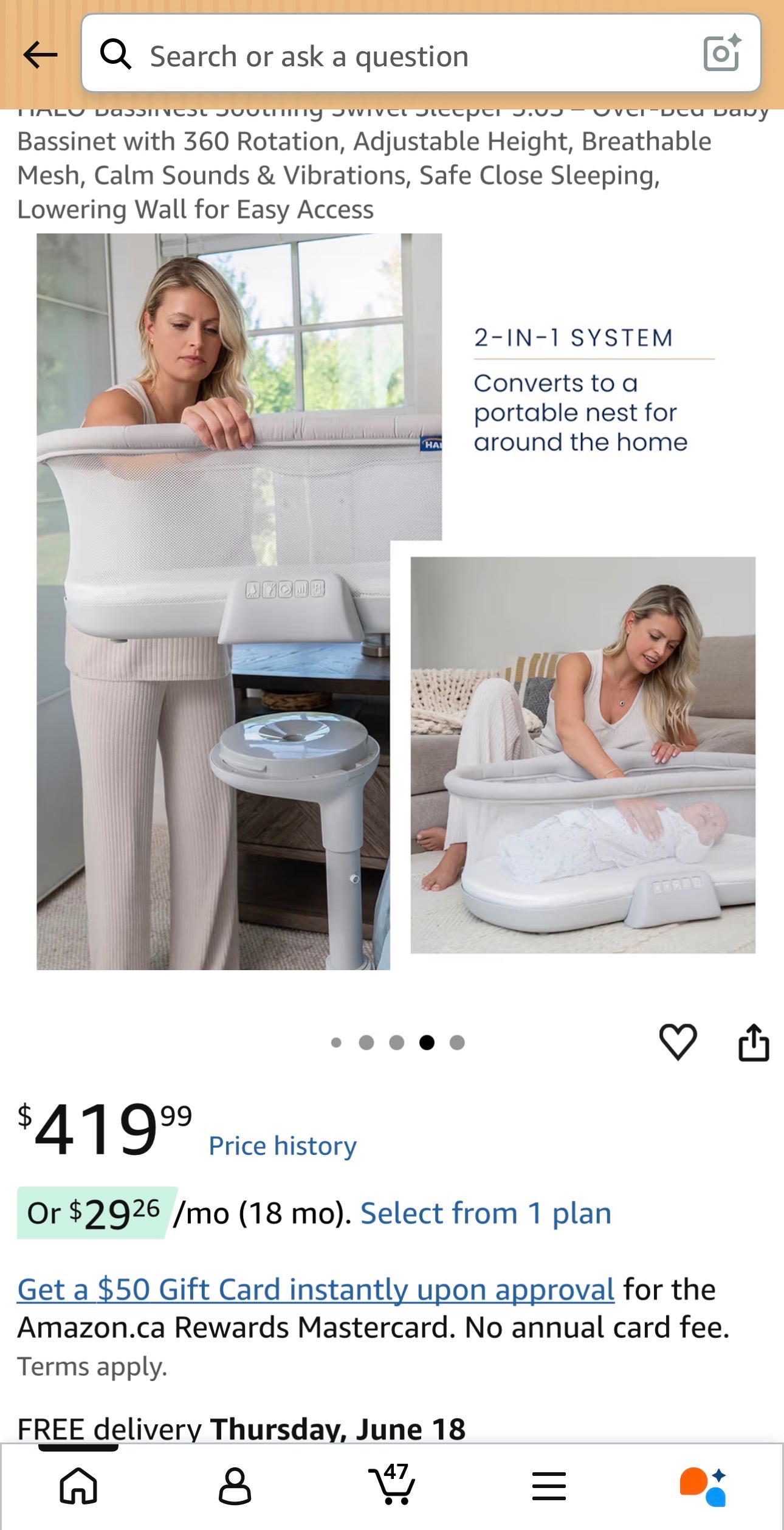 Baby Bassinet 360° Rotation Adjustable Height Breathable Mesh