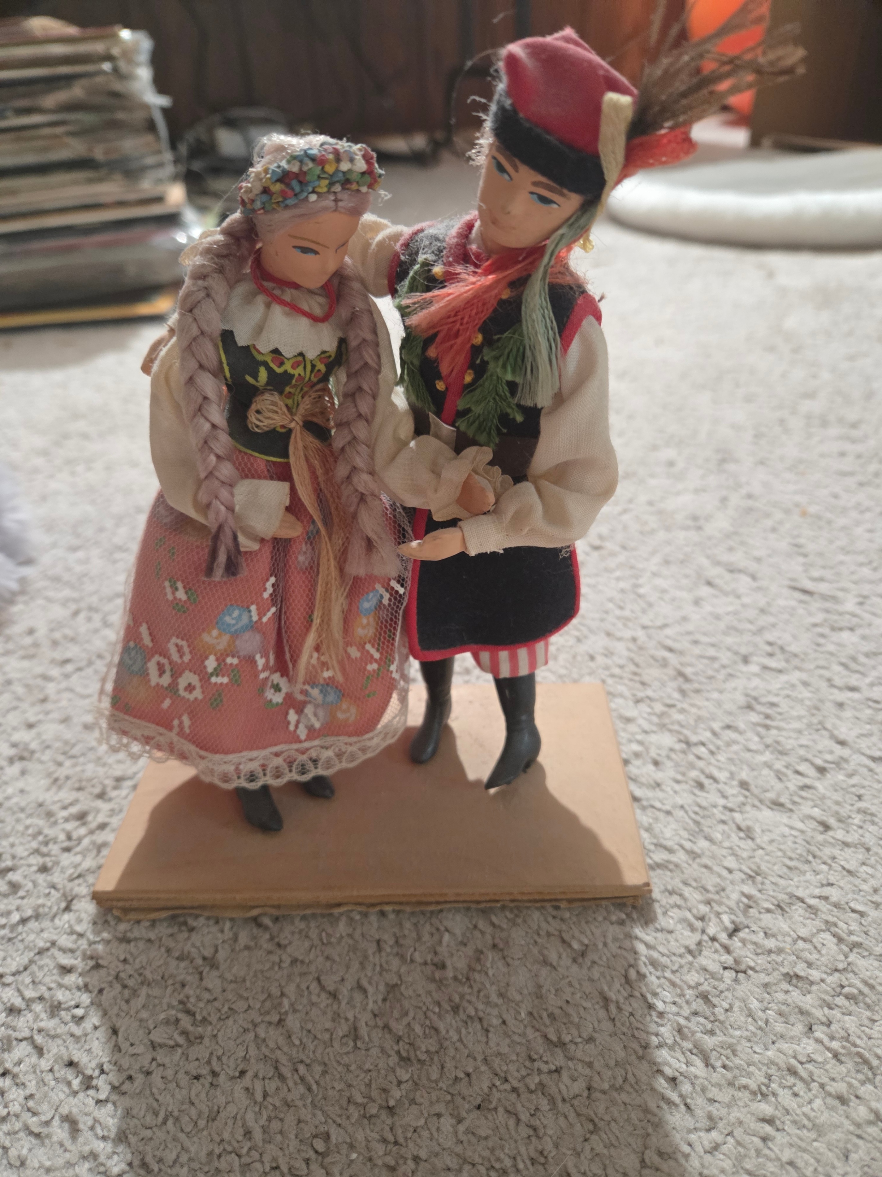 Vintage Cepelia Kraków Folk Doll Pair, Handmade Polish, 8" H