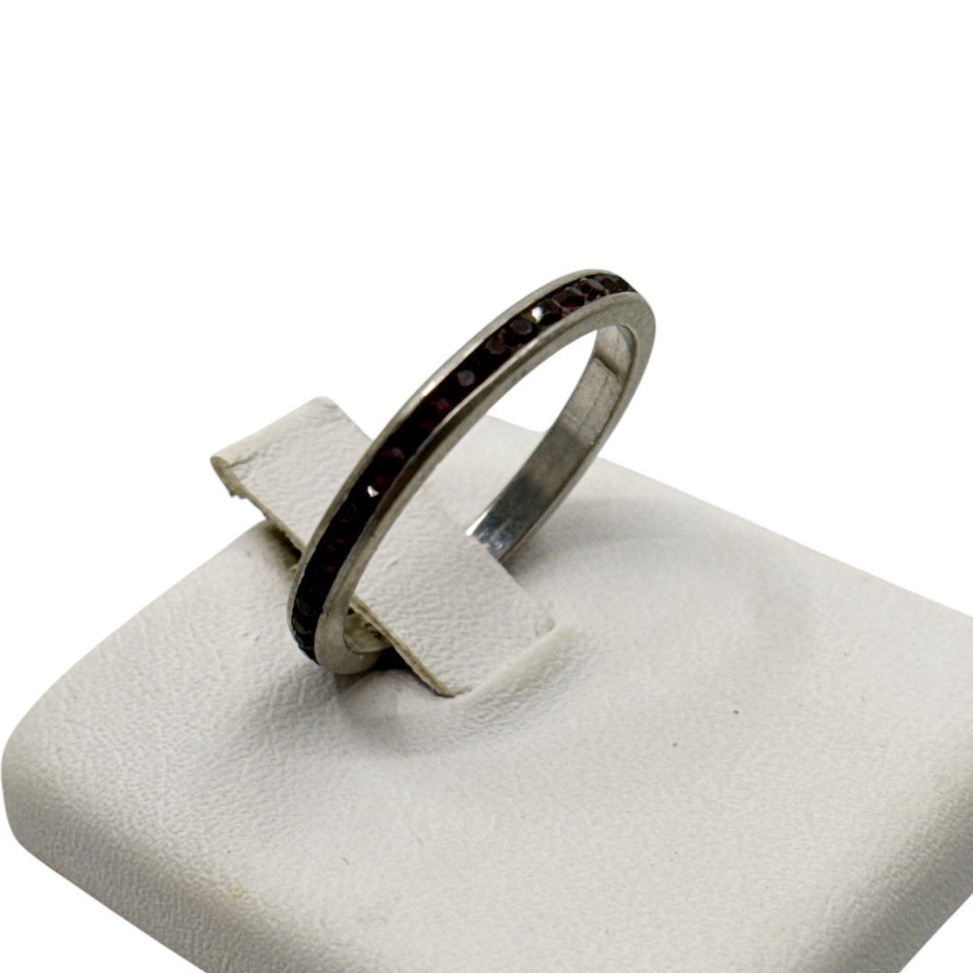 vintage sterling silver ruby rhinestone band ring - GM313 - photo 3