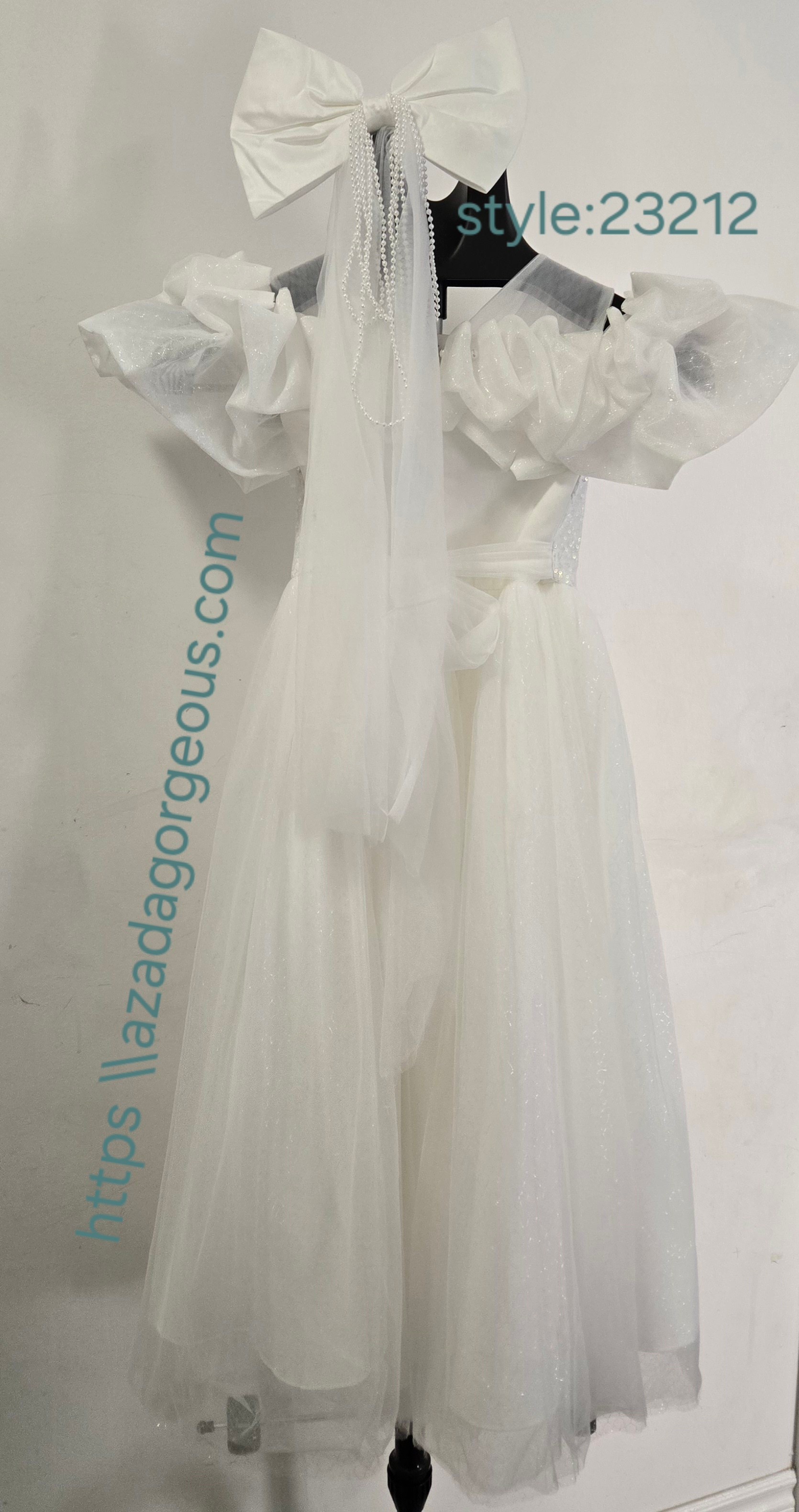 White Sequin Tulle Dress with Bow 23212 - photo 2