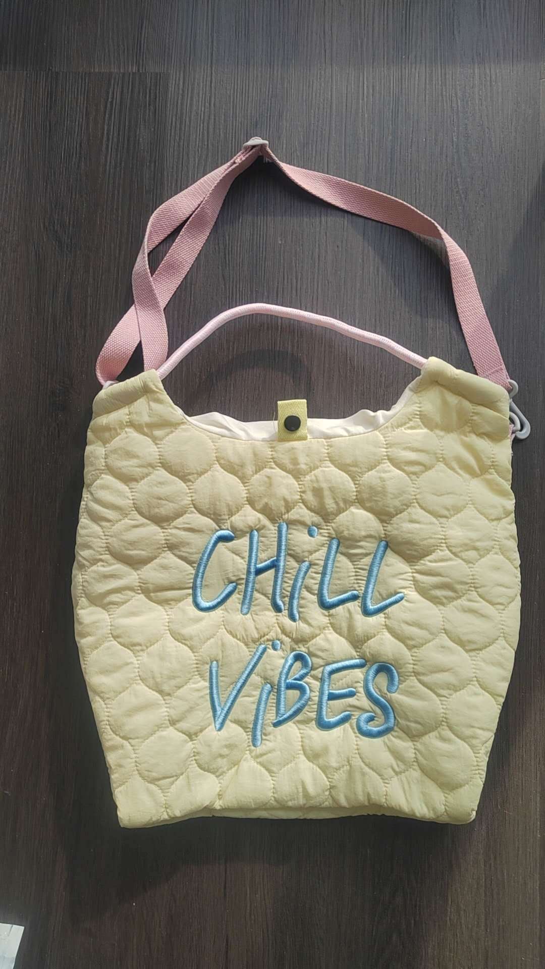 Yellow Quilted Tote Bag "CHILL VIBES"