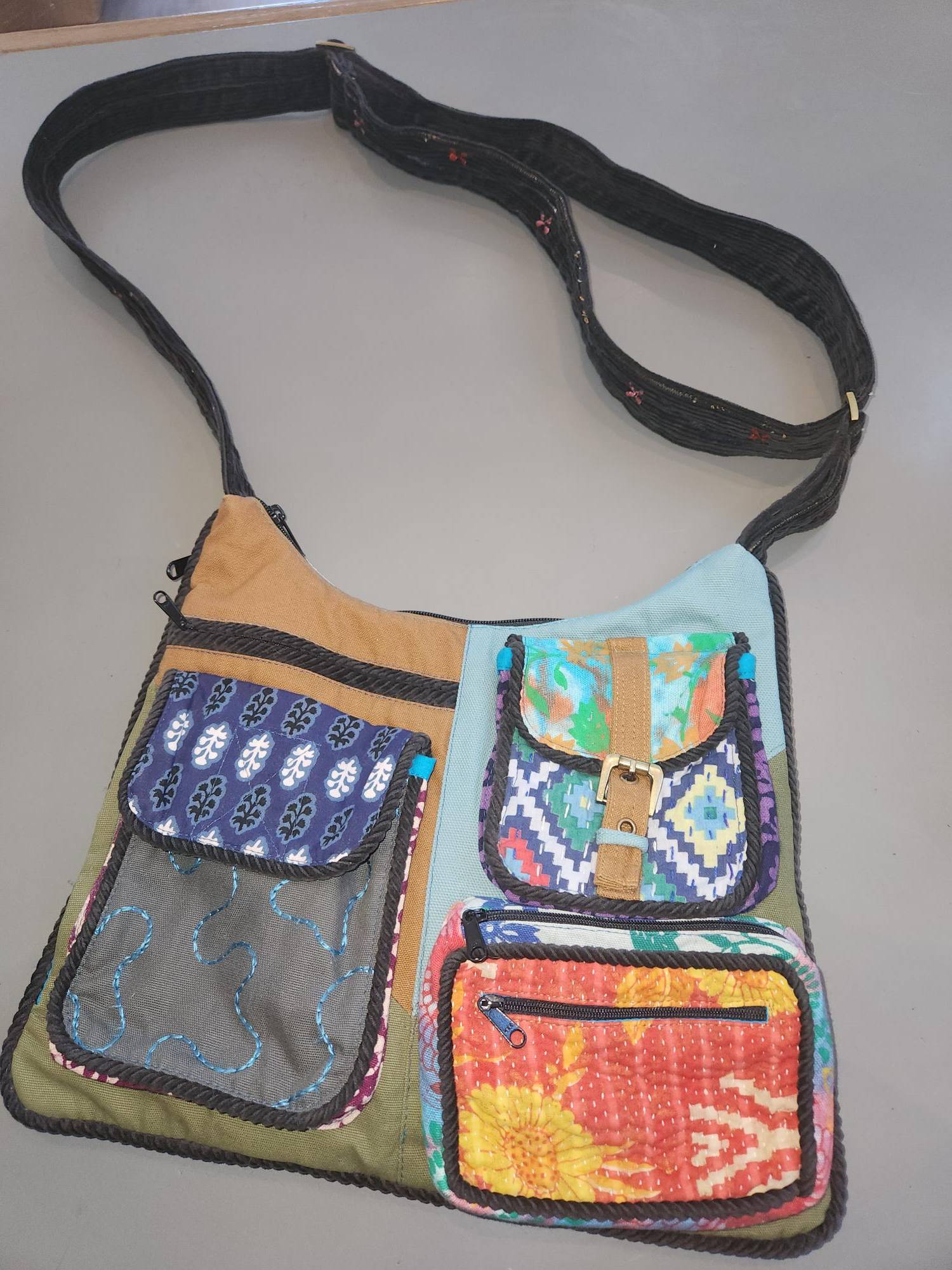 "Blue Sky" Hippie Boho Crossbody Bag, Expandable, Colourful - photo 2