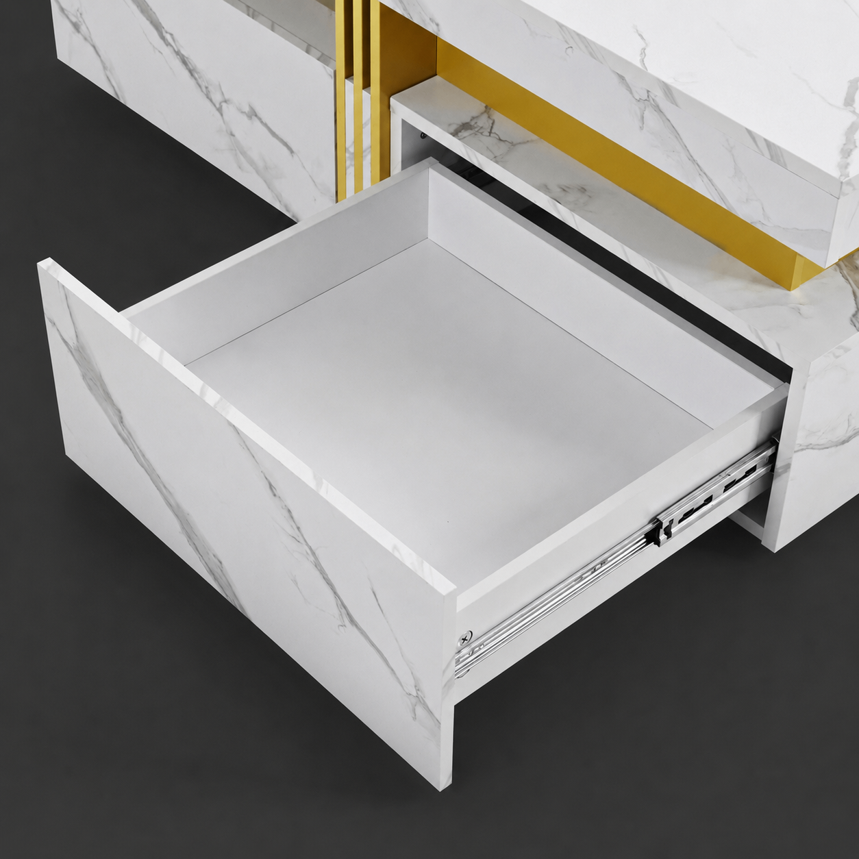 Marble Coffee Table with 4 Drawers – Modern White & Gold - photo 3