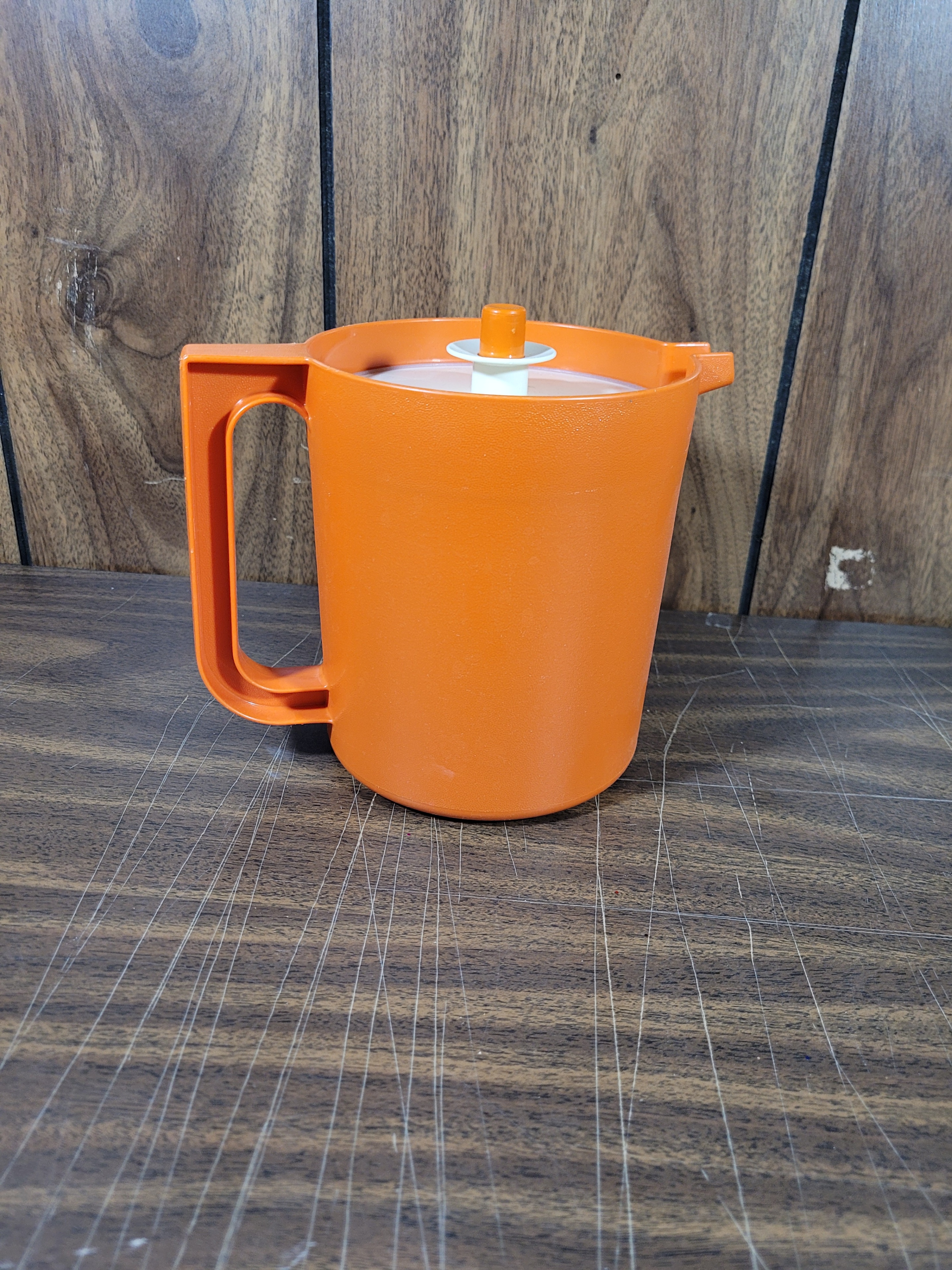 Tupperware Orange Plastic Pitcher with Lid