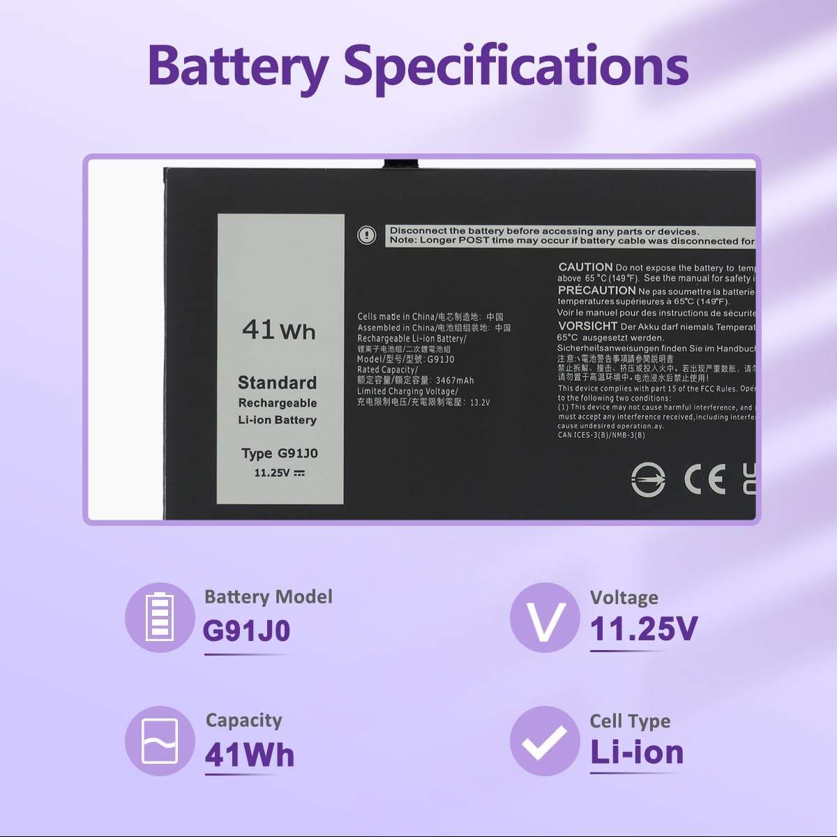 G91J0 41Wh Laptop Battery for Dell Inspiron Latitude Vostro - photo 3