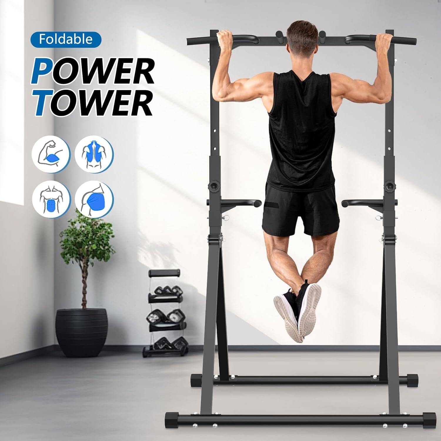 Foldable Power Tower - Pull Up Bar & Dip Station