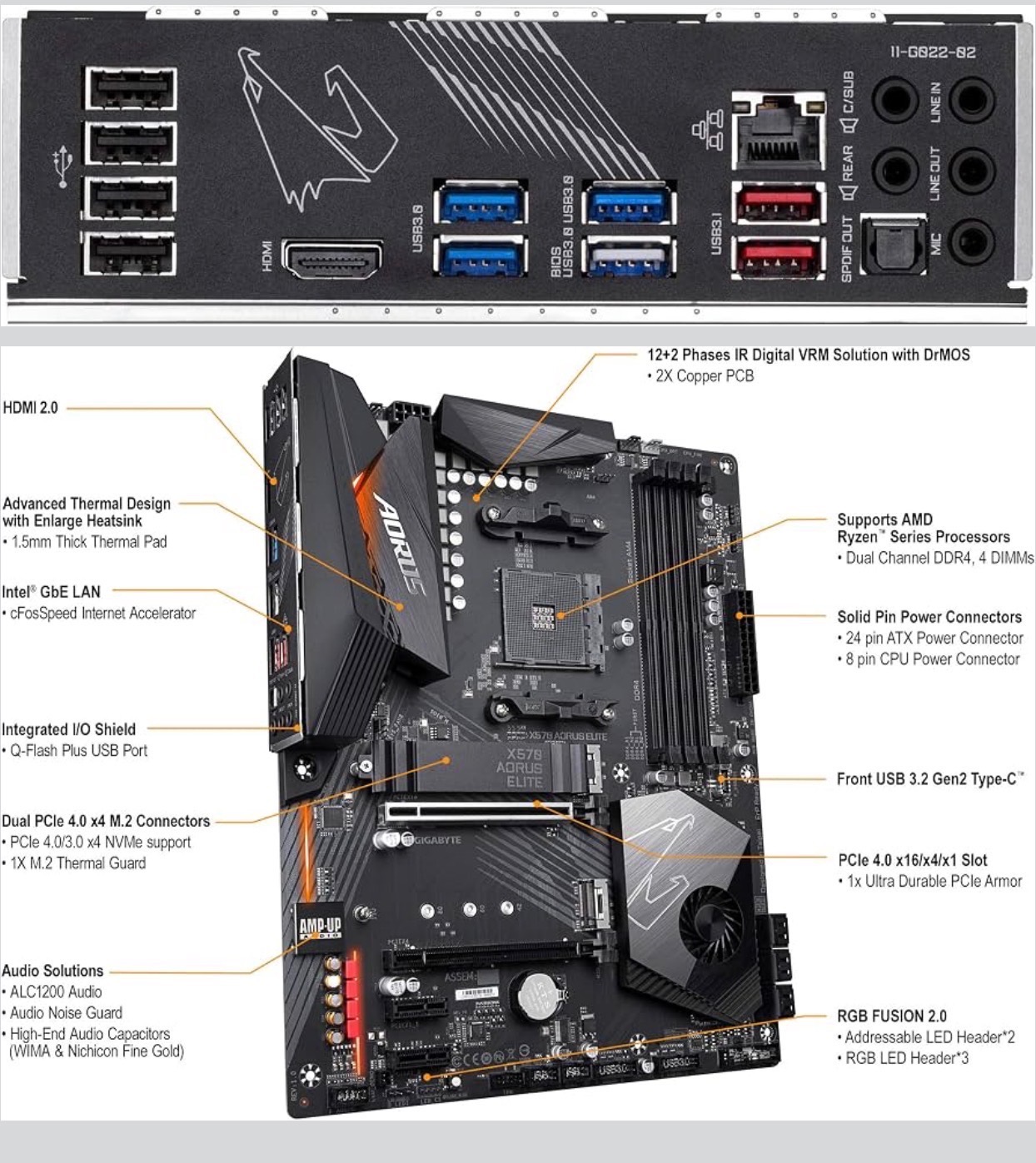 X570 AORUS Elite AMD Ryzen 3000/ATX/Realtek ALC1200/Front RGB - photo 4