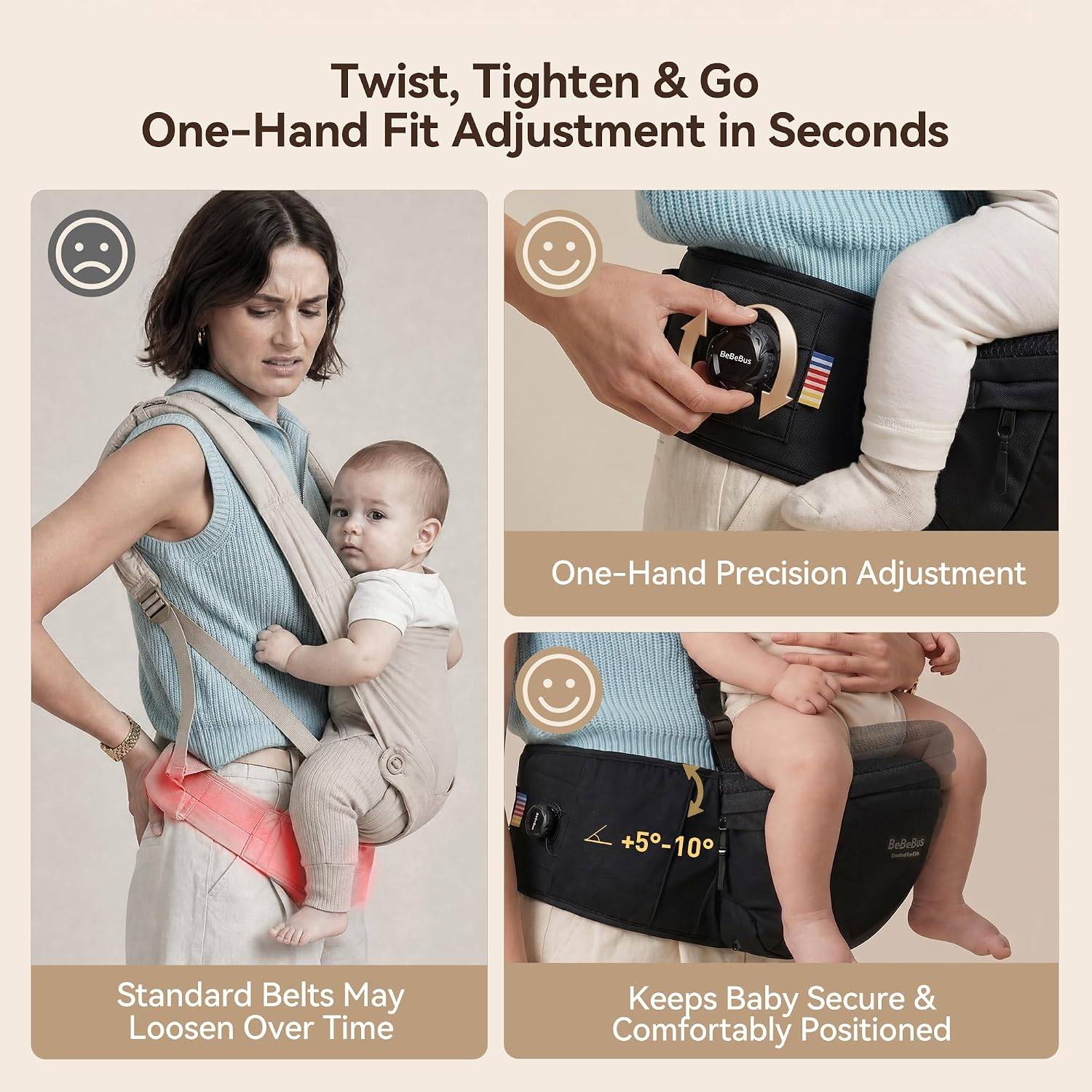 NEW~ Hip Seat Carrier One-Hand Dial Newborn-44lbs - photo 5