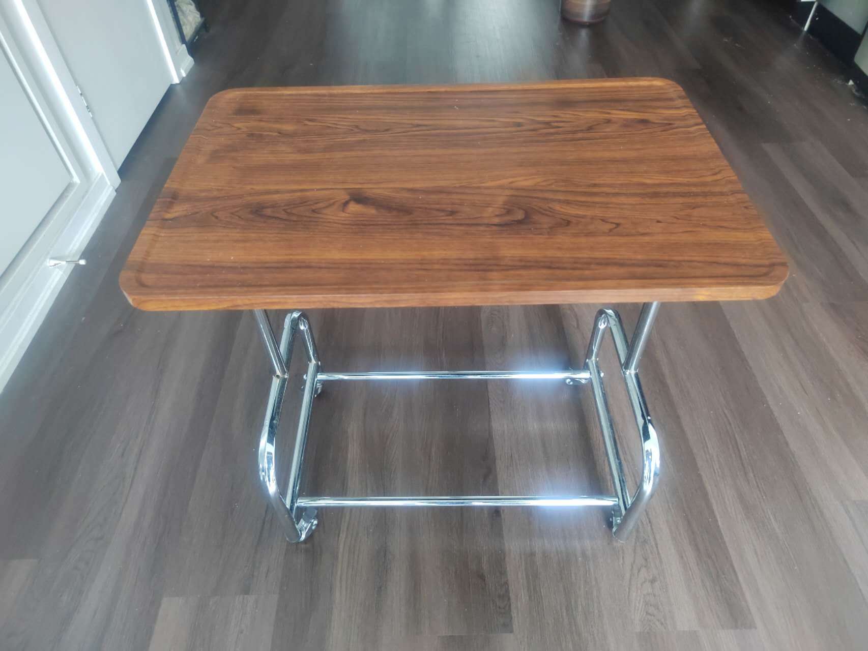 Woodgrain Tray Table with Chrome Legs