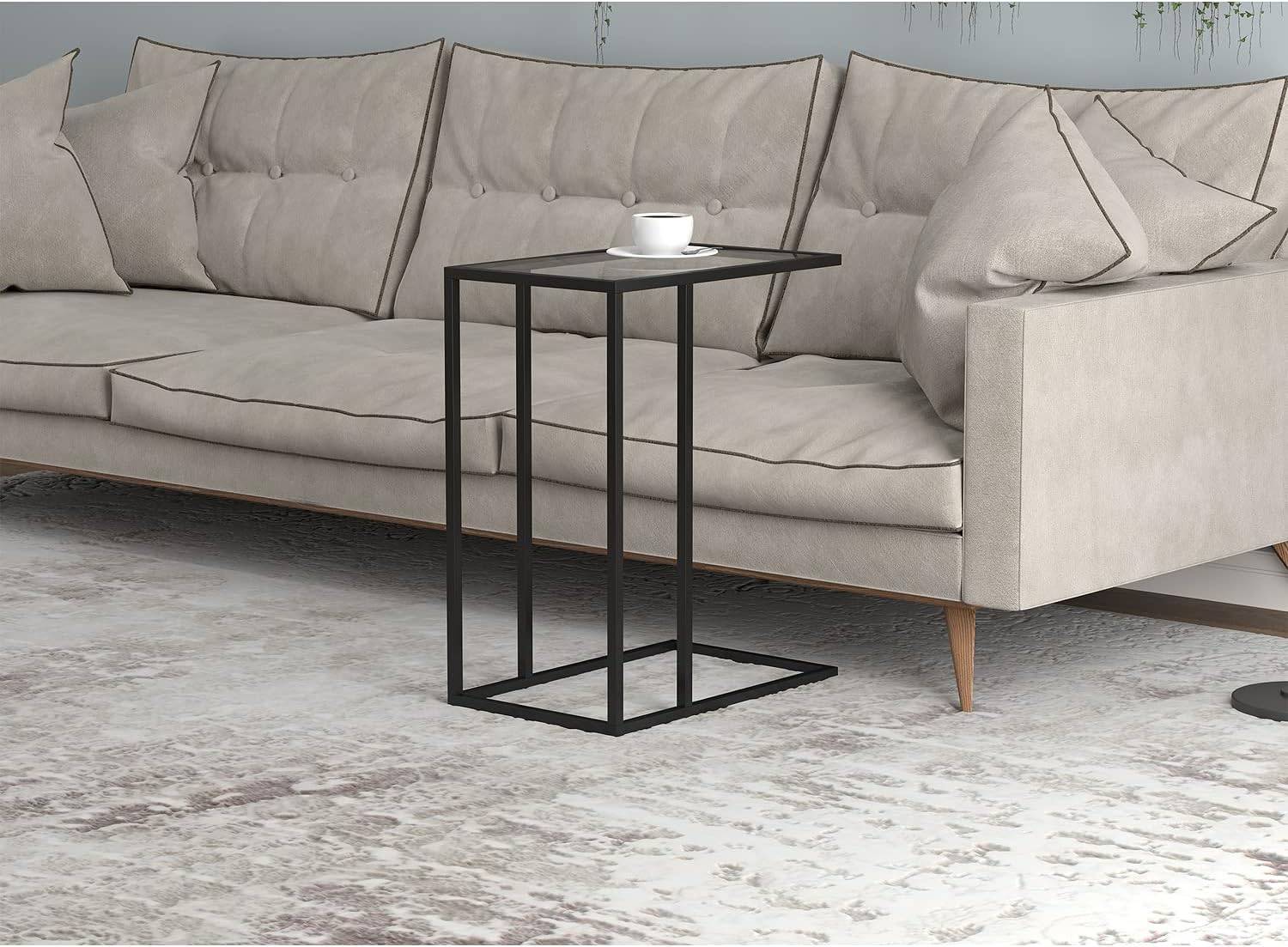 Modern C‐Shaped Side Table – Black Metal Frame