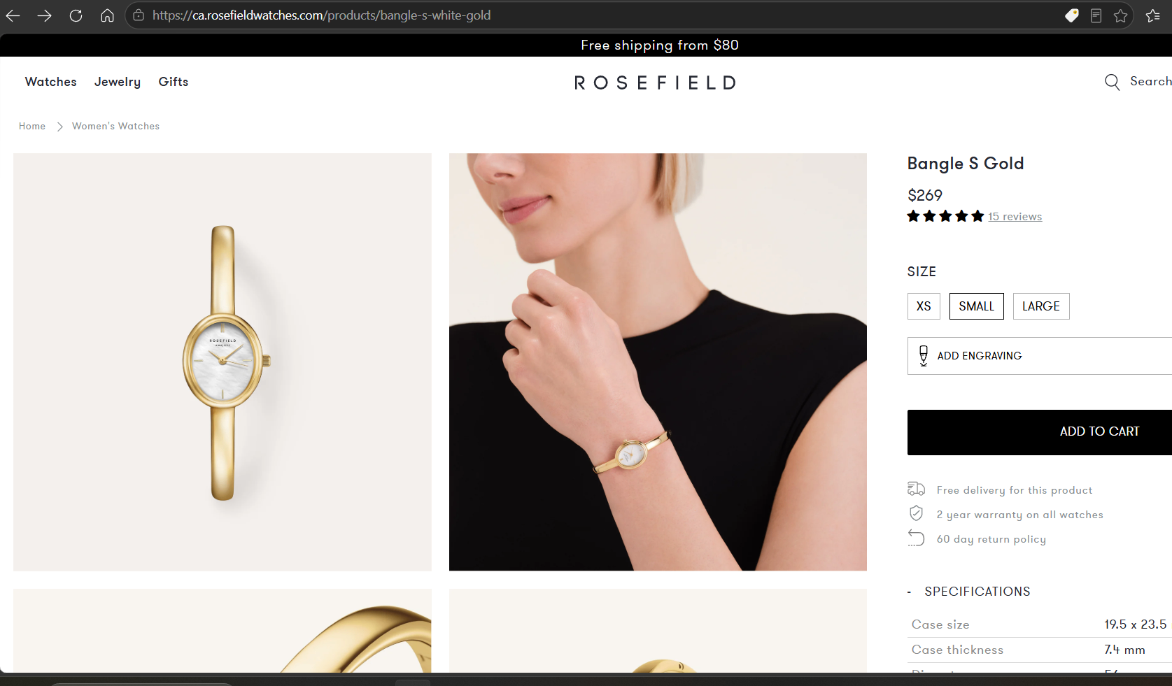 Rosefield Bangle Gold Watch (Small) - photo 4