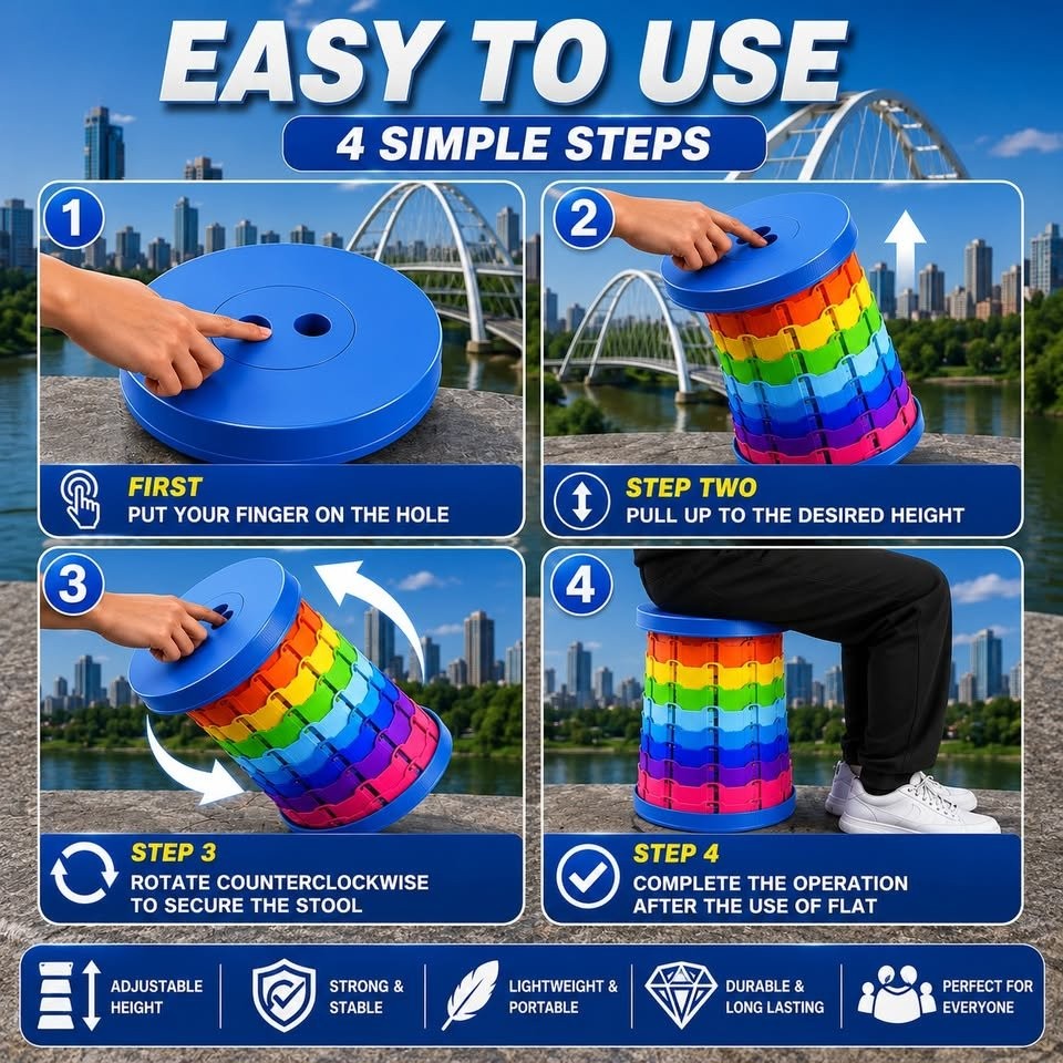Onhand Portable Collapsible Folding Stool – Adjustable Height - photo 3