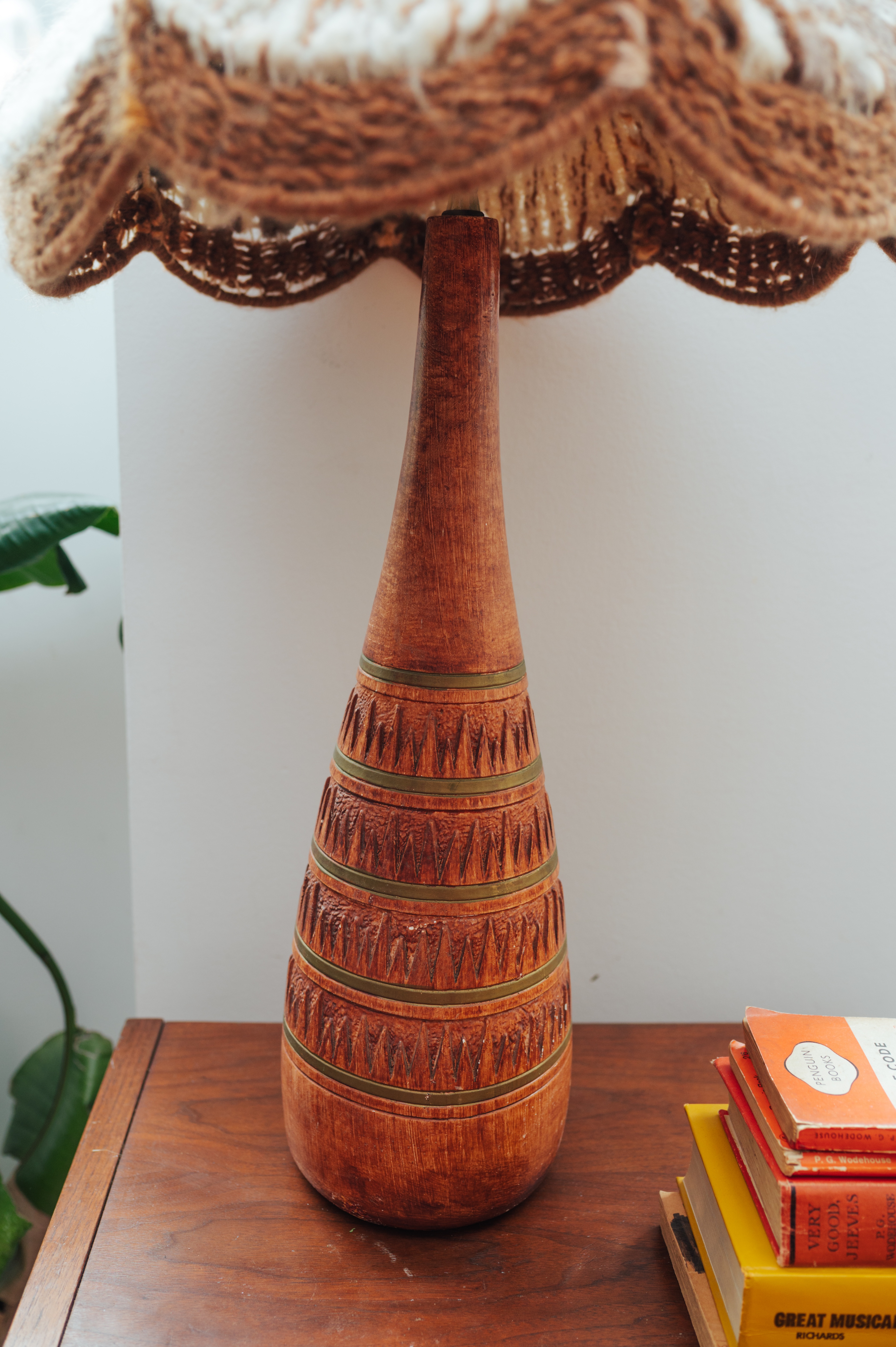 1970s Faux Bois Ceramic Table Lamp with Hand-Knit Shade - photo 2