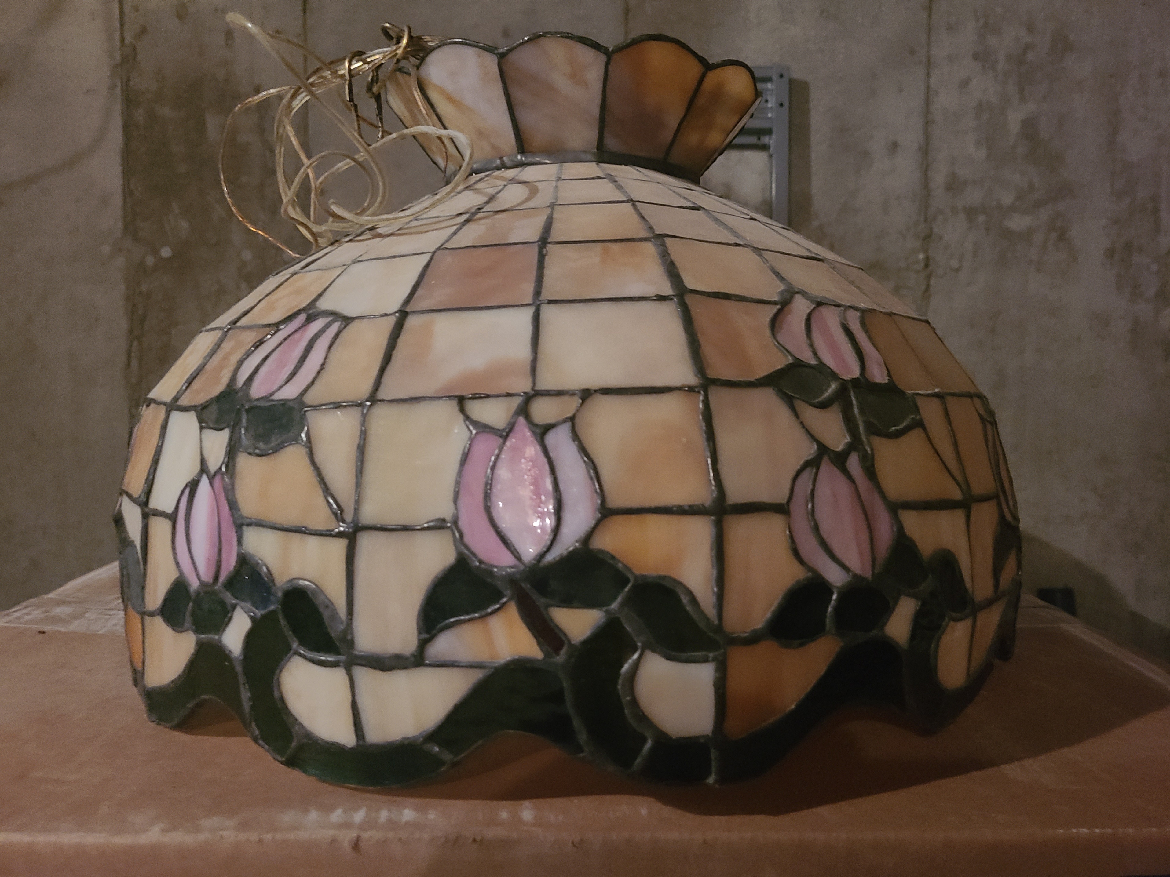 Stained Glass Lamp Shade with Pink Tulips