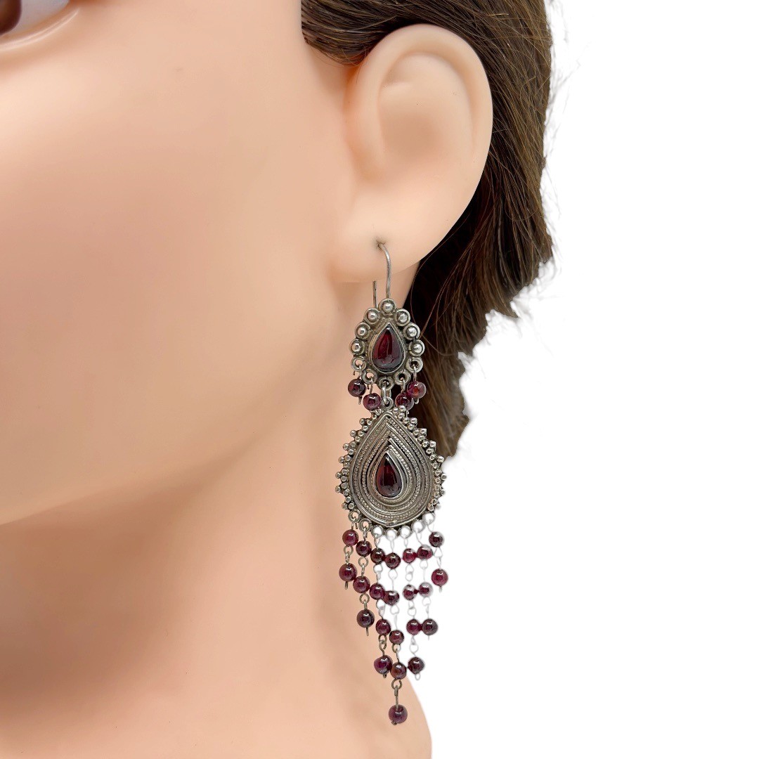 sterling silver garnet shoulder duster drop earrings - GM329 - photo 4