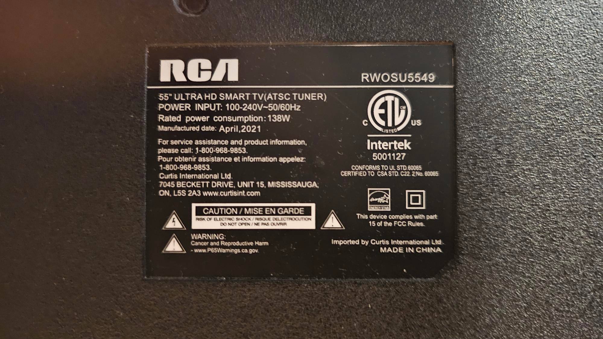 55" RCA smart 4K WebOS TV RWOSU5549 - photo 5