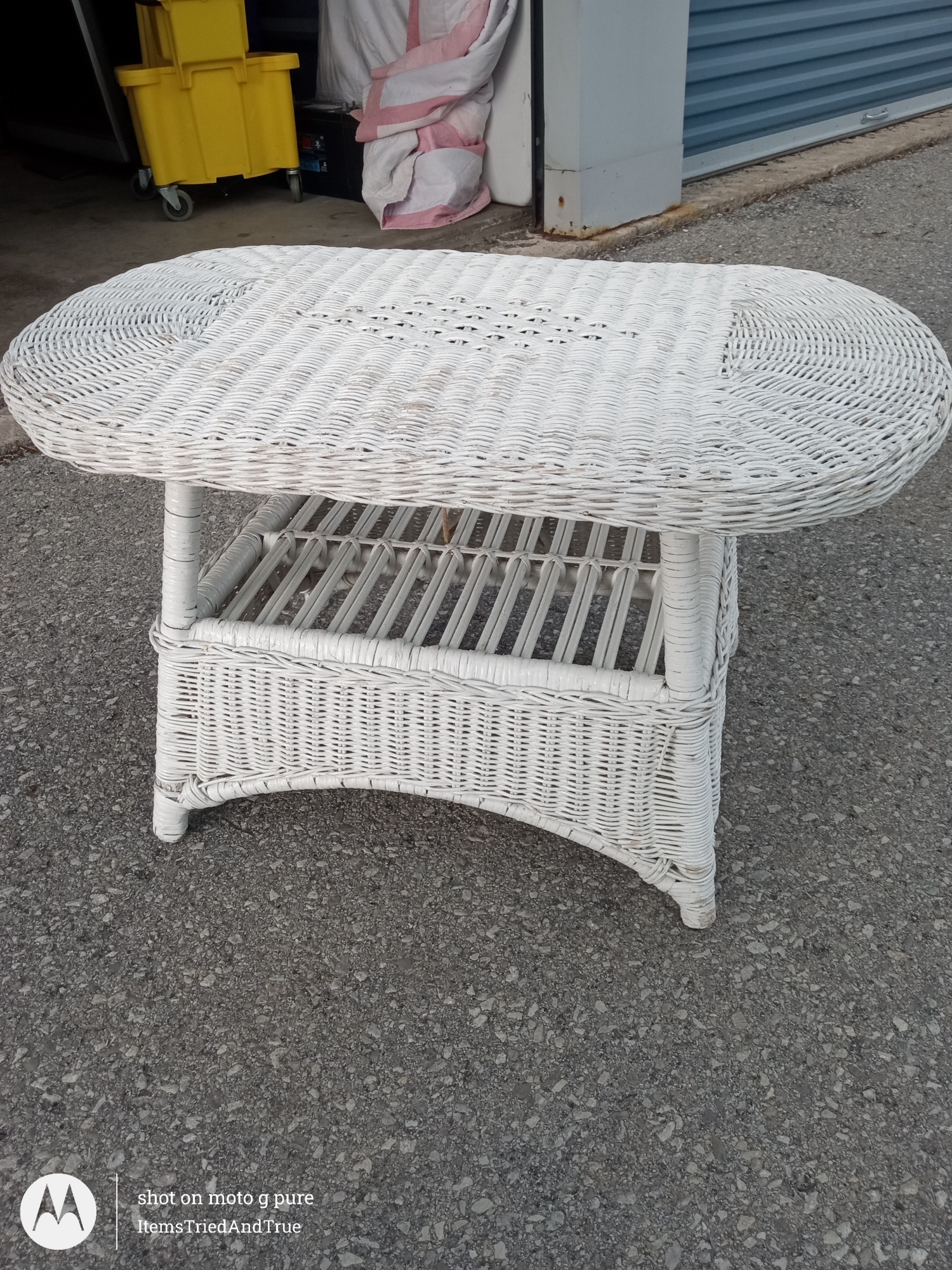 White Wicker Coffee Table – Oval Top with Lower Shelf - photo 5